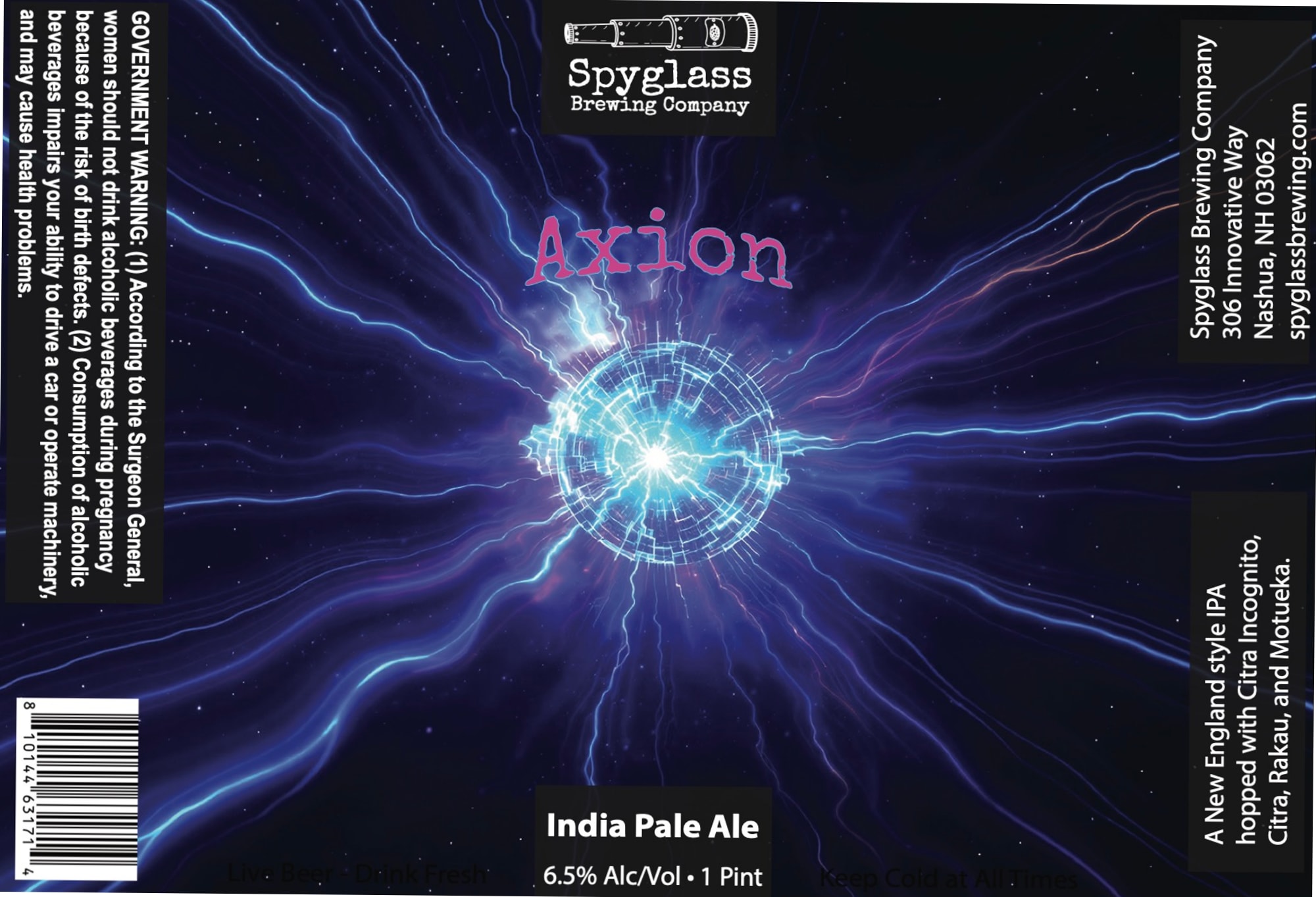 Axion by Spyglass Brewing Company - beer label
