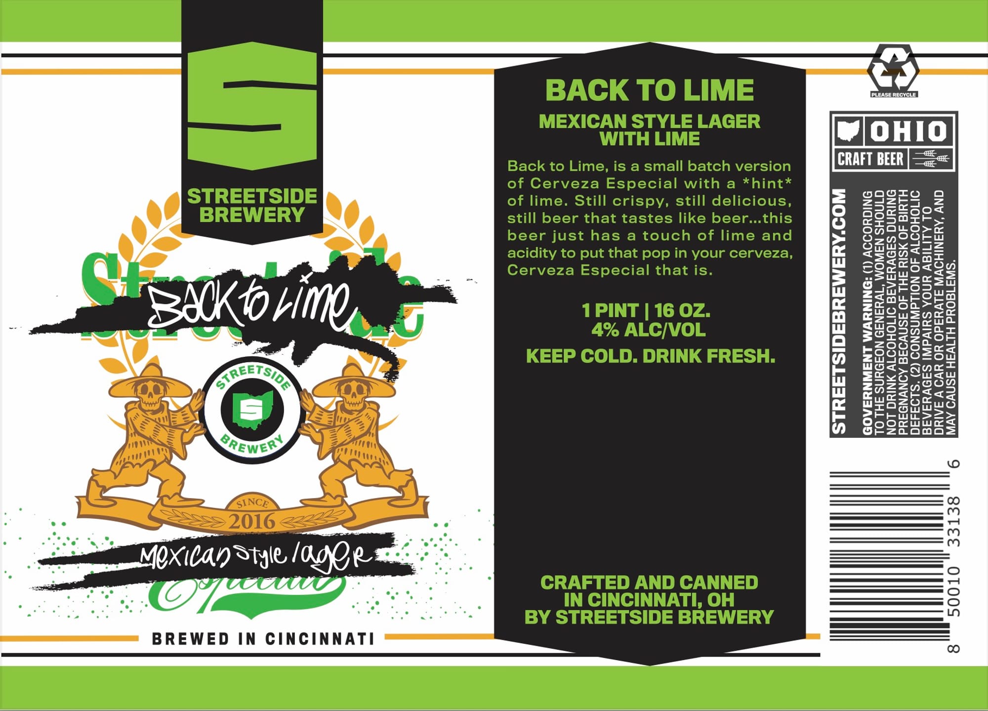 Back to Lime by Streetside Brewery - beer label