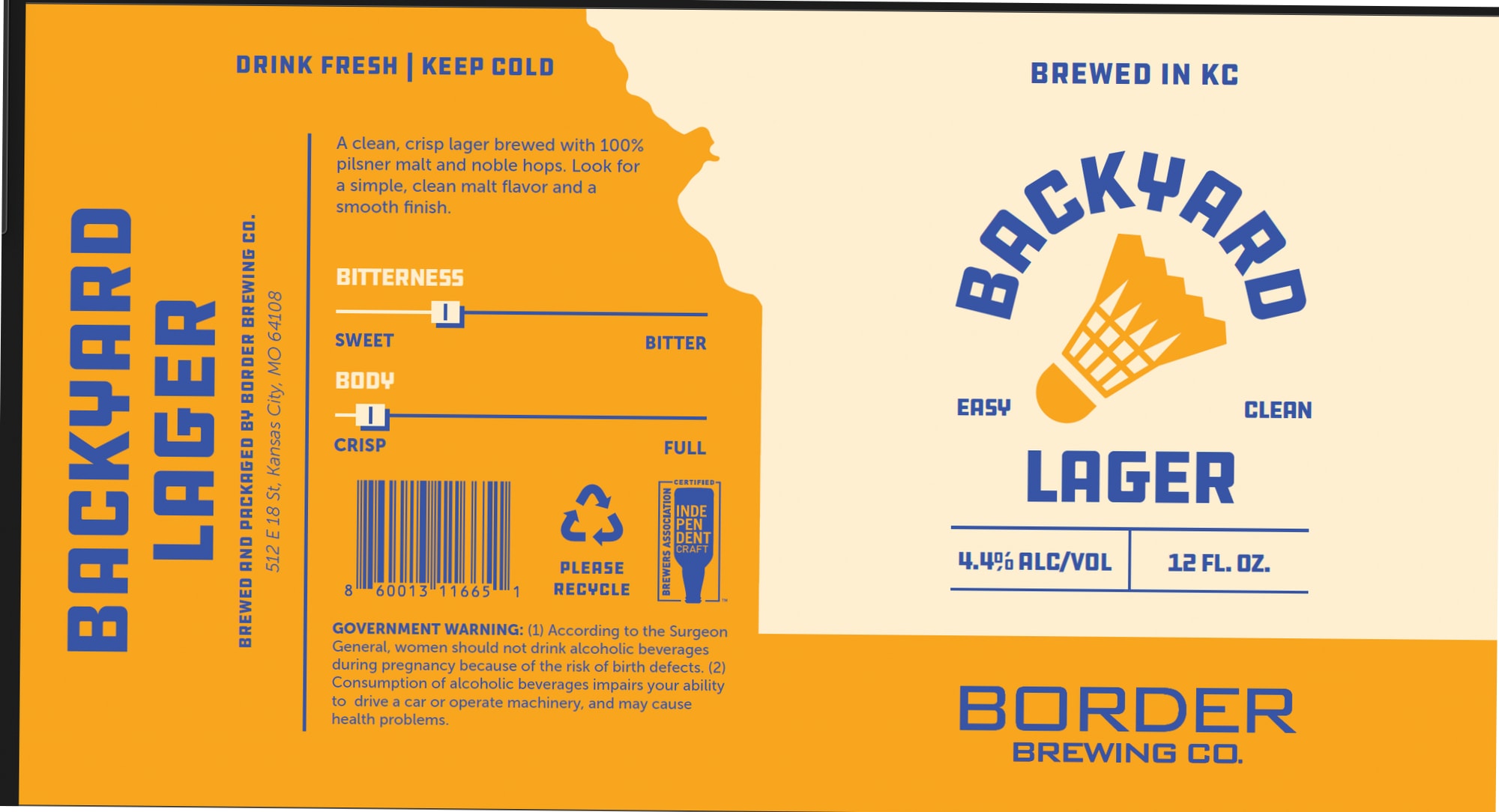 Backyard Lager by Border Brewing Co. - beer label