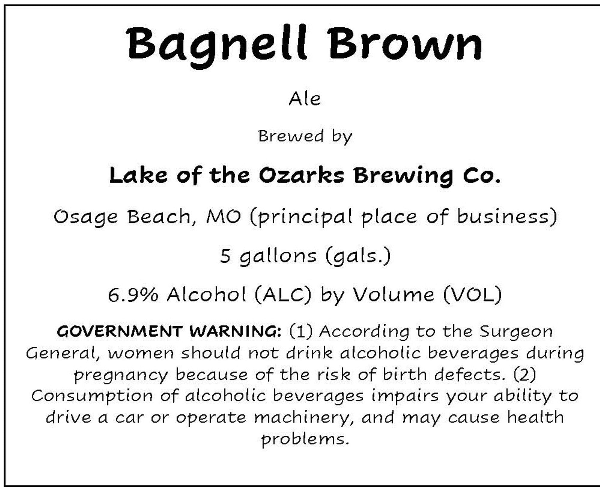 Bagnell Brown Ale by Lake of the Ozarks Brewing Co. - beer label
