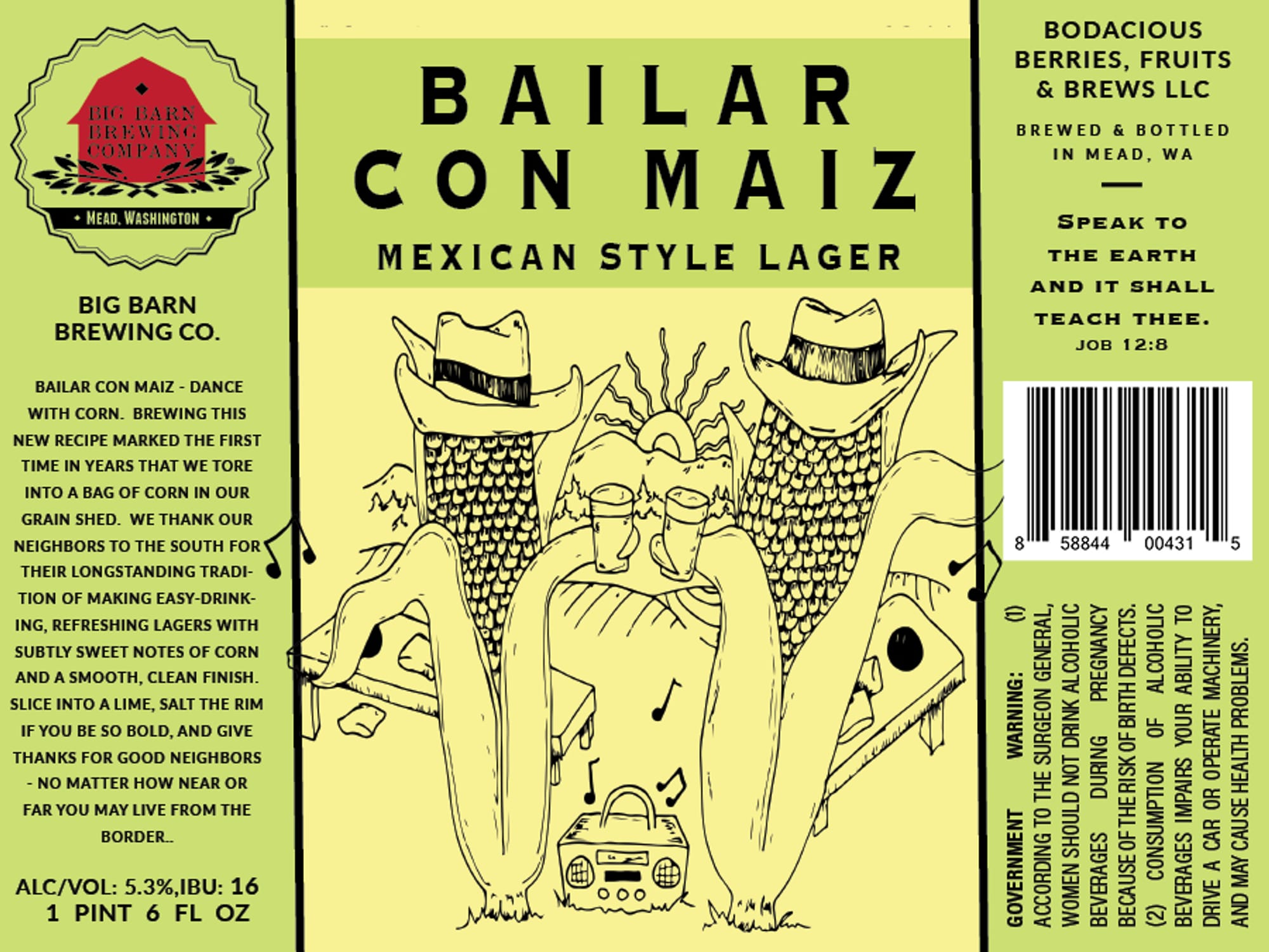 Bailar Con Maiz by Big Barn Brewing Co. - beer label