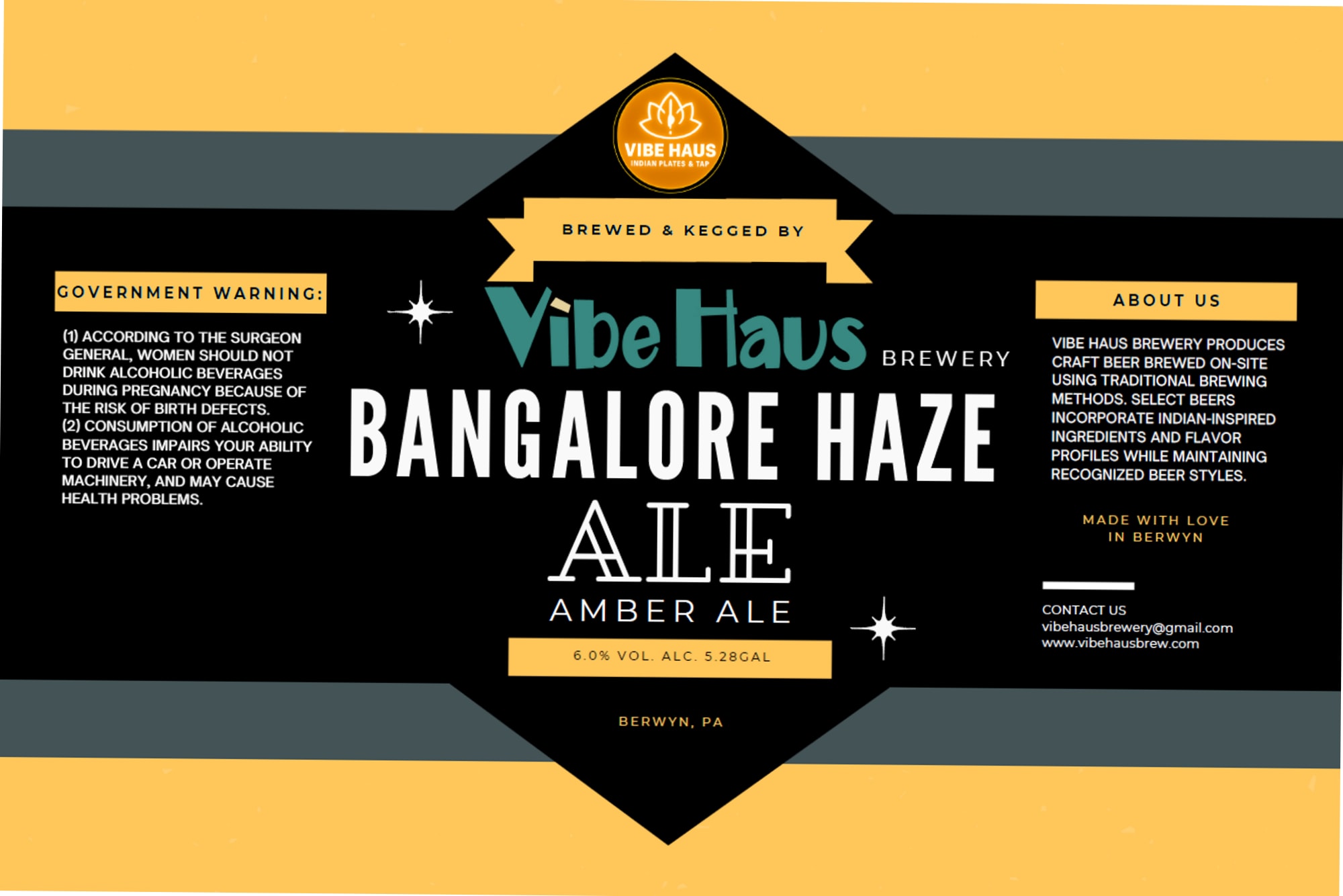 Bangalore Haze Ale by Vibe Haus Brewery - beer label