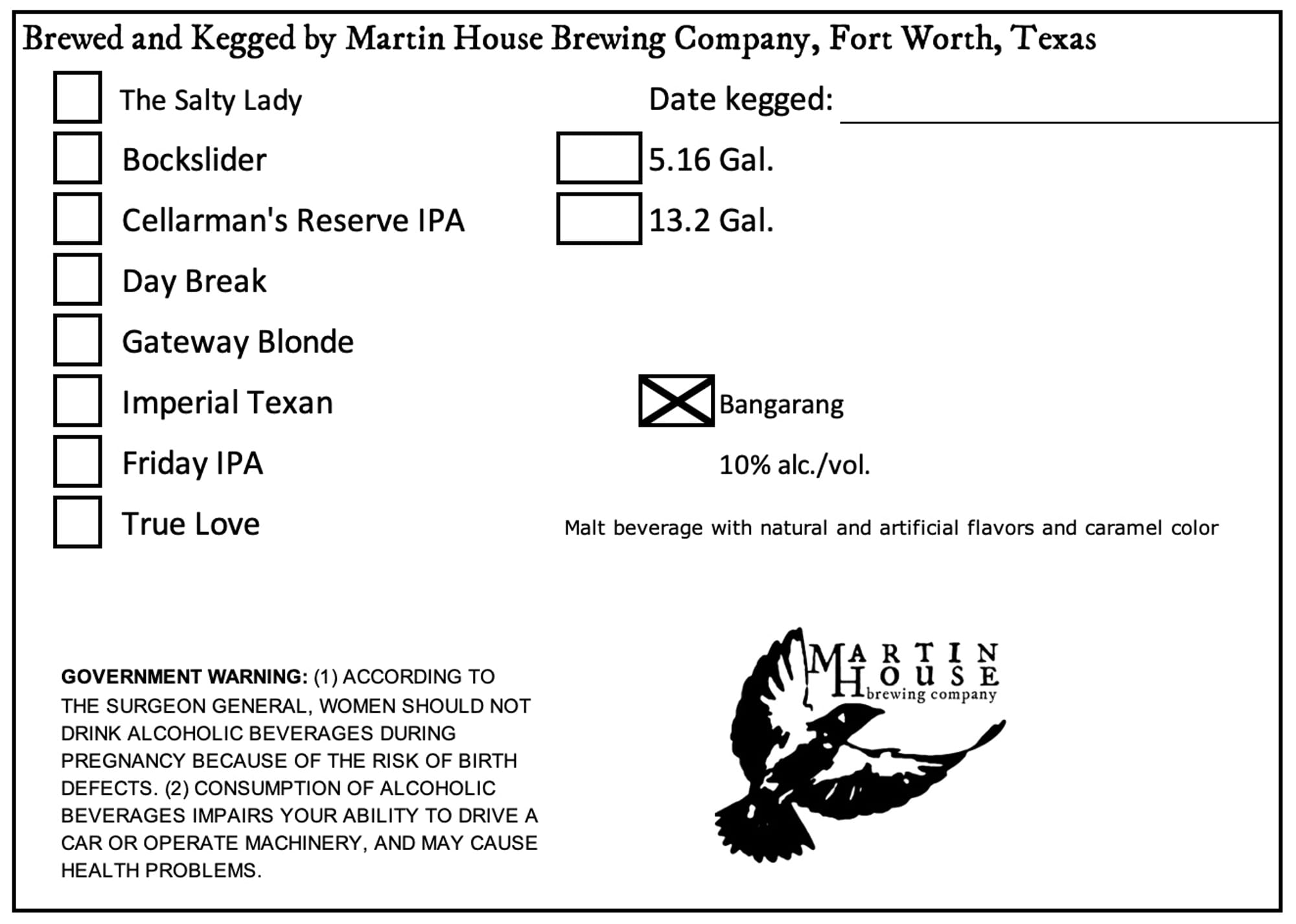 Bangarang by Martin House Brewing Company - beer label