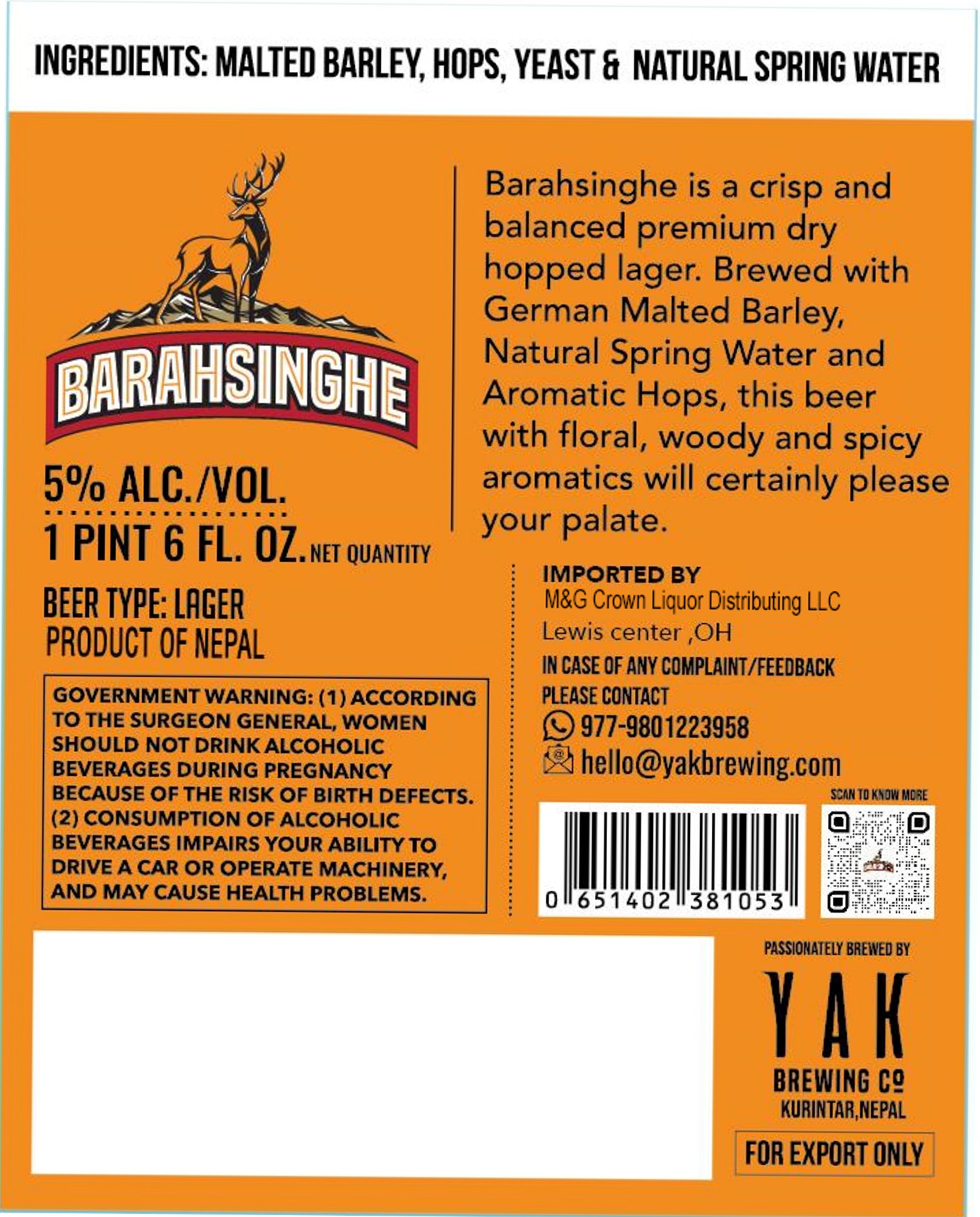 Barahsinghe by Yak Brewing Co. - beer label