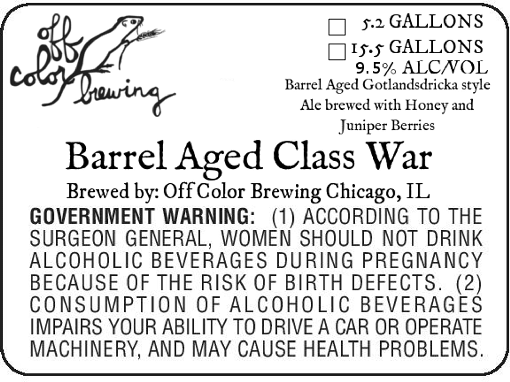 Barrel Aged Class War by Off Color Brewing - beer label