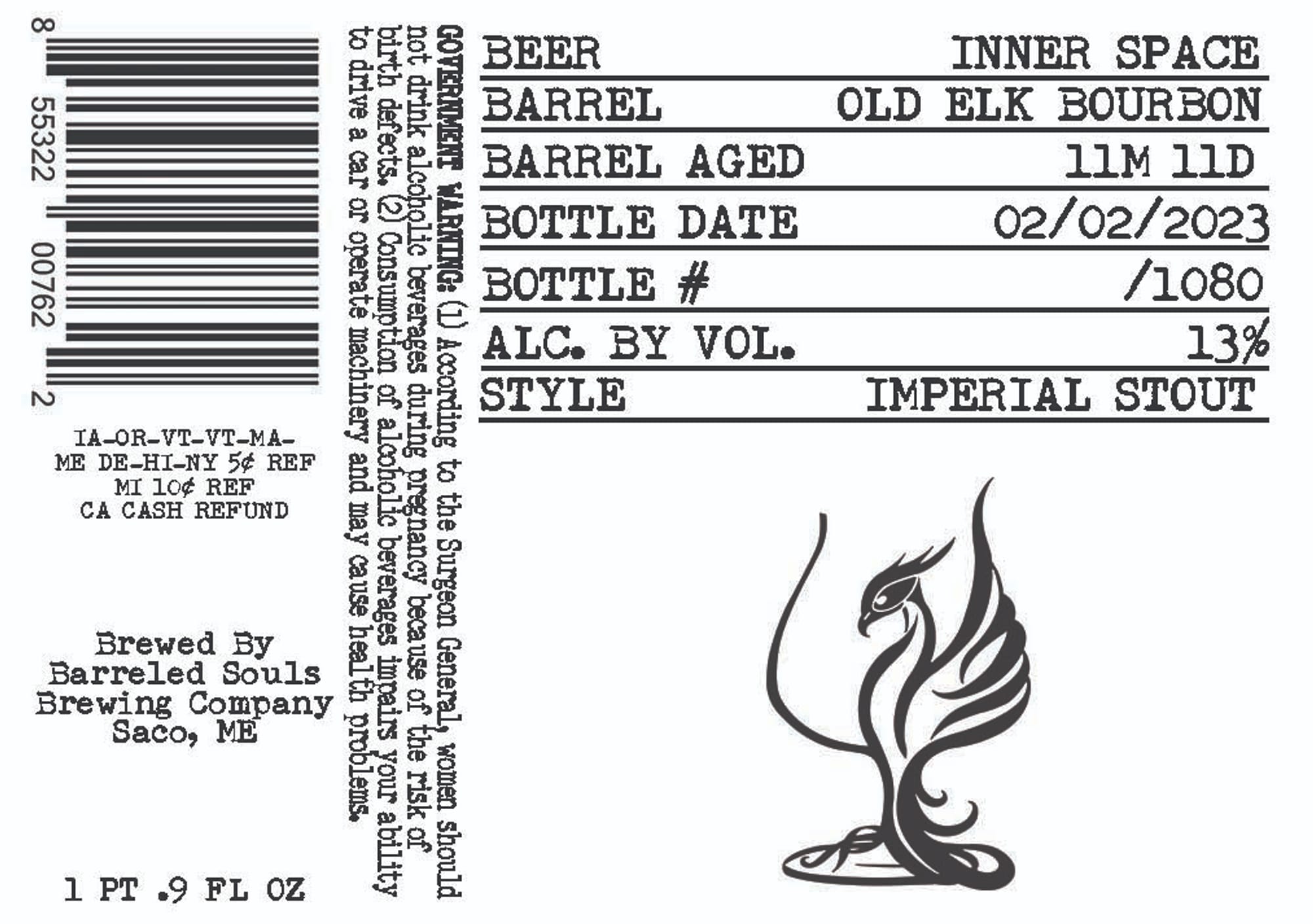 Inner Space Barrel Aged Old Elk Bourbon by Barreled Souls Brewing Company - beer label