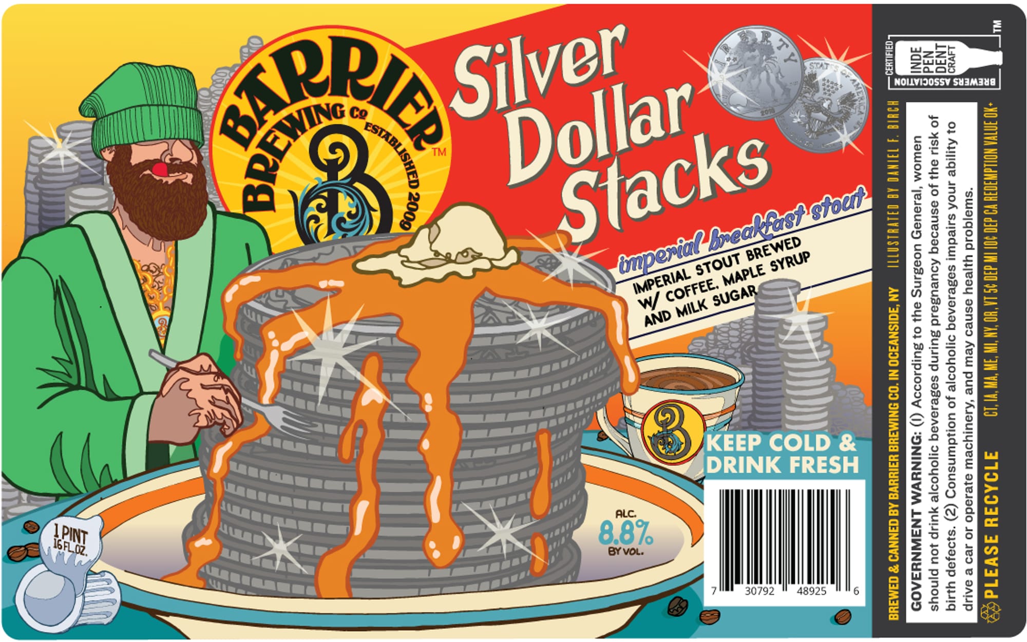 Silver Dollar Stacks by Barrier Brewing Co. - beer label