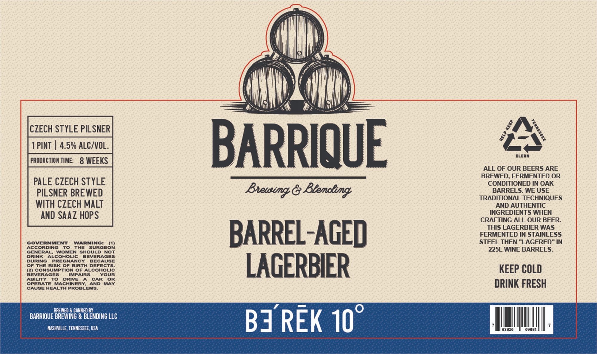 Barrïque Běŕěk 10° by Barrique Brewing & Blending - beer label