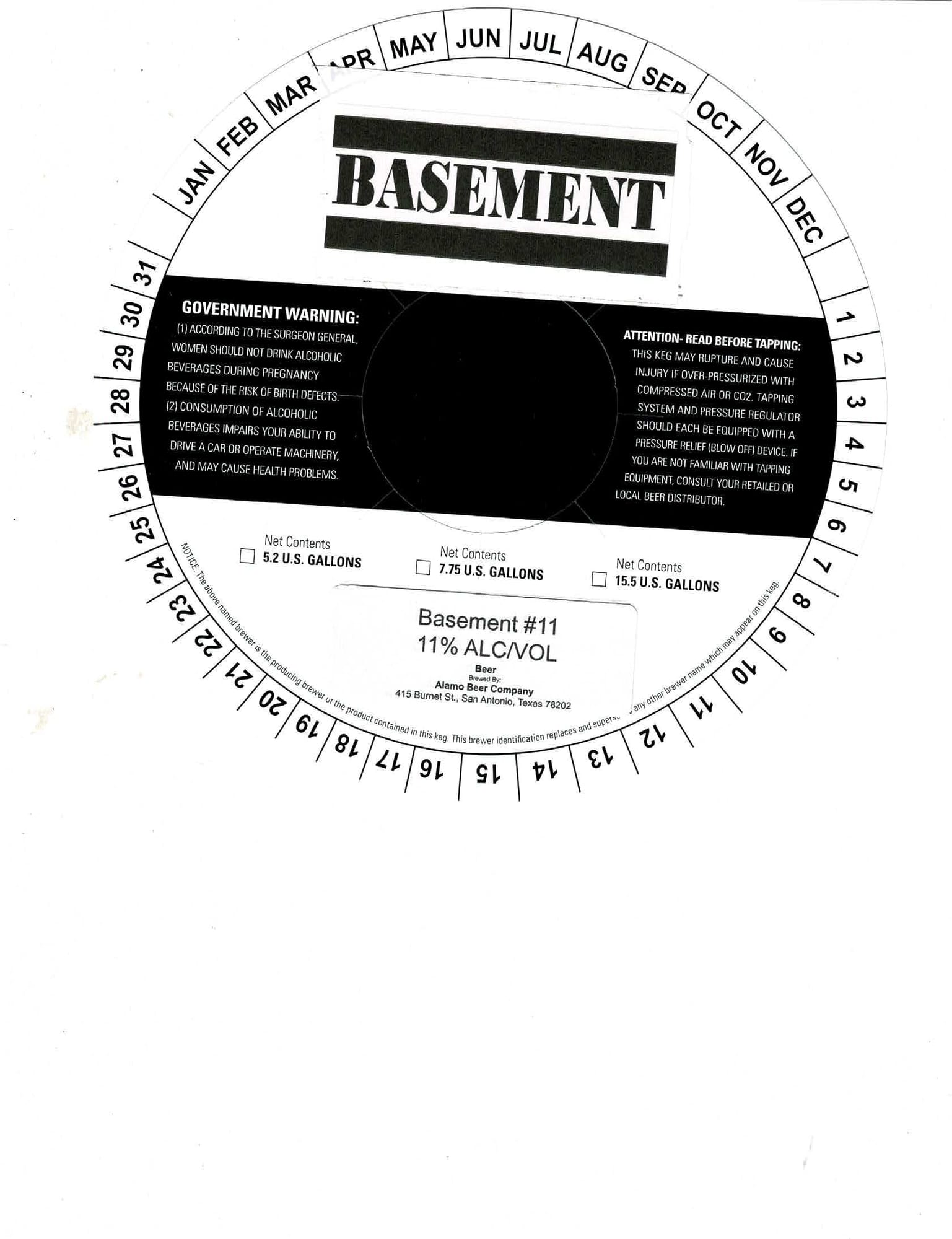 Basement #11 by Alamo Beer Company - beer label