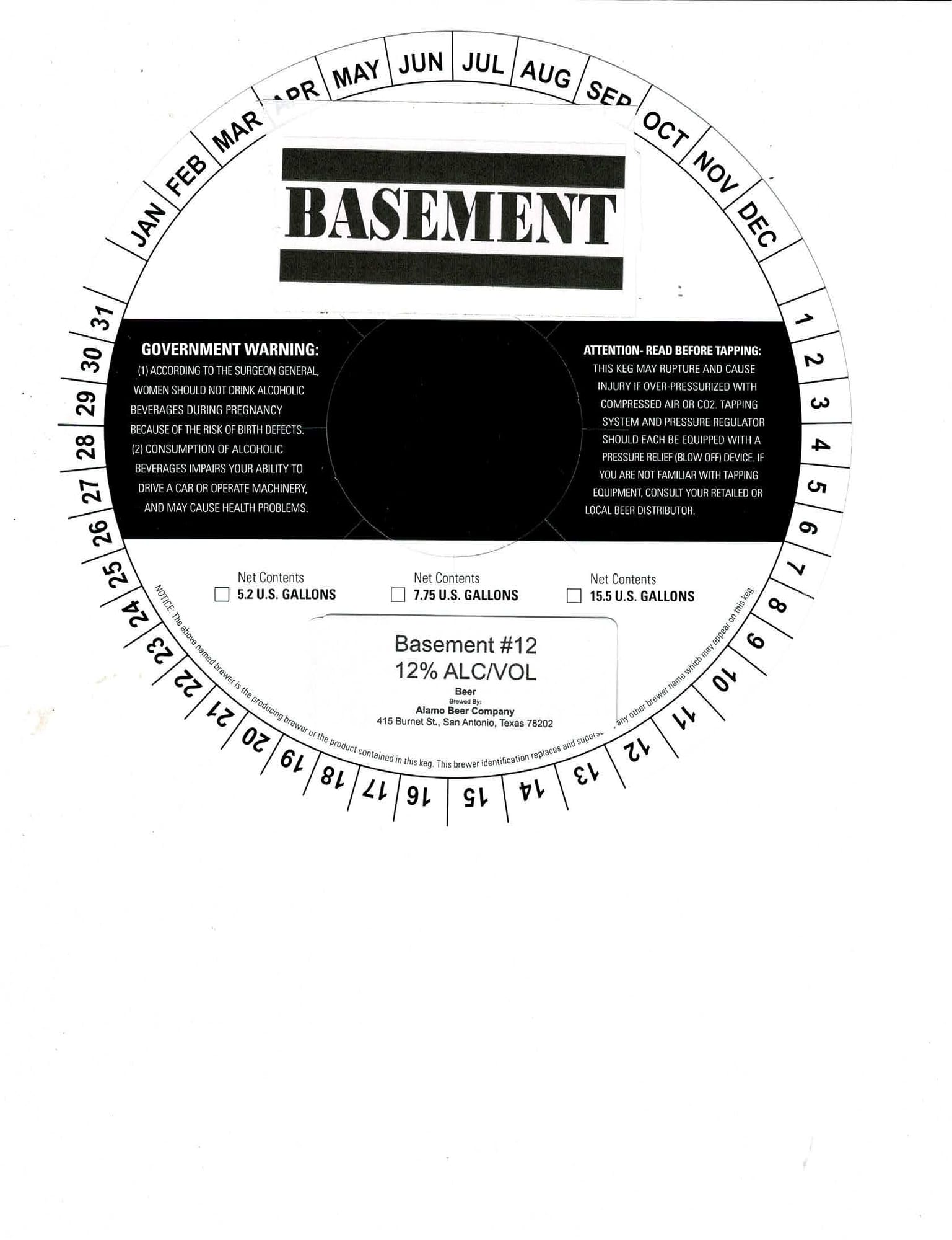 Basement #12 by Alamo Beer Company - beer label