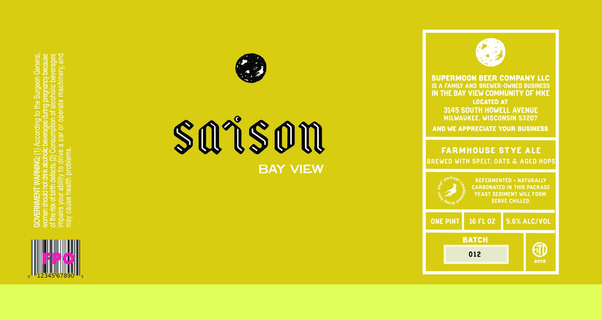 Bay View Saison by Supermoon Beer Company - beer label