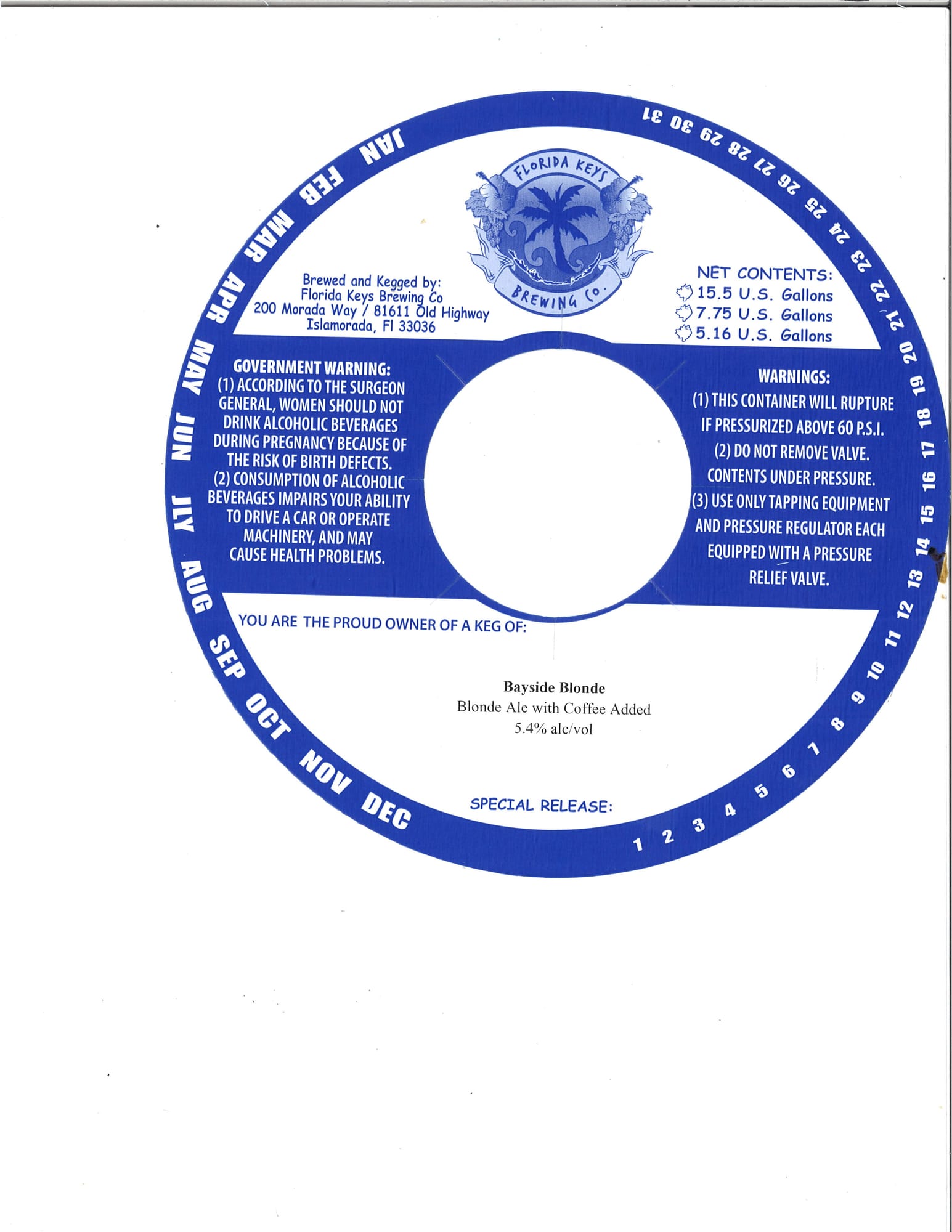 Bayside Blonde by Florida Keys Brewing Co. - beer label
