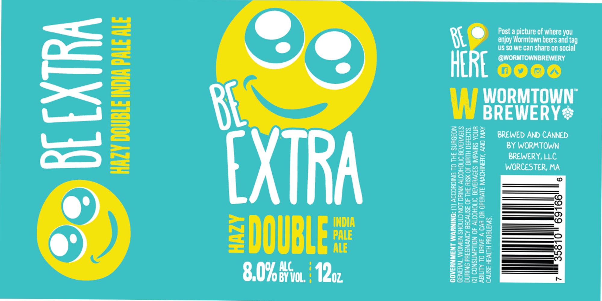 Be Extra Hazy Double India Pale Ale by Wormtown Brewery - beer label