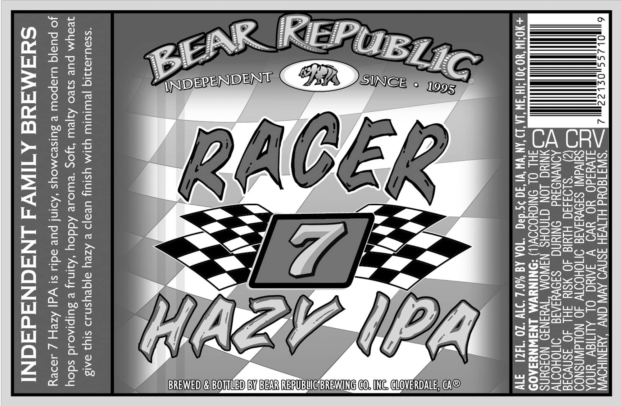 Racer 7 Hazy IPA by Bear Republic Brewing Co. - beer label