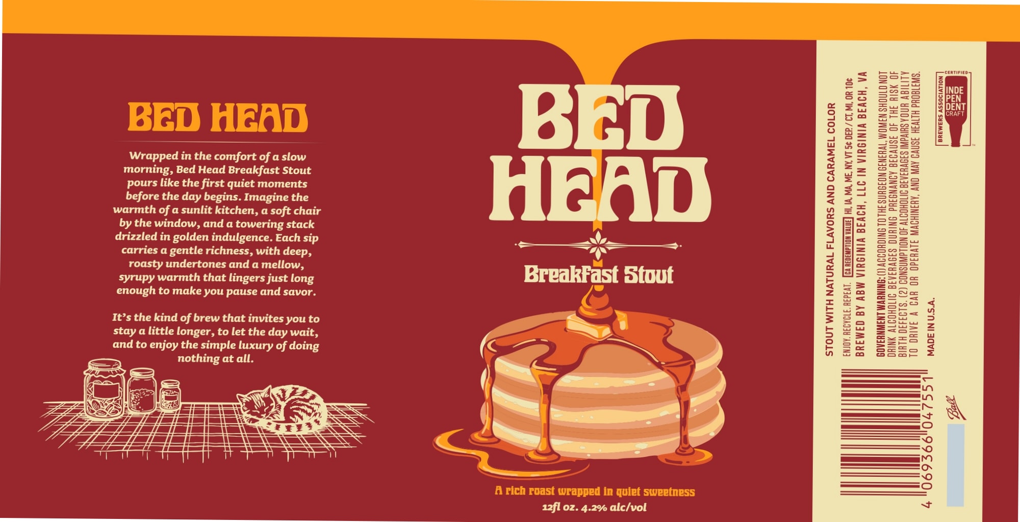 Bed Head Breakfast Stout by Virginia Beer Company - beer label