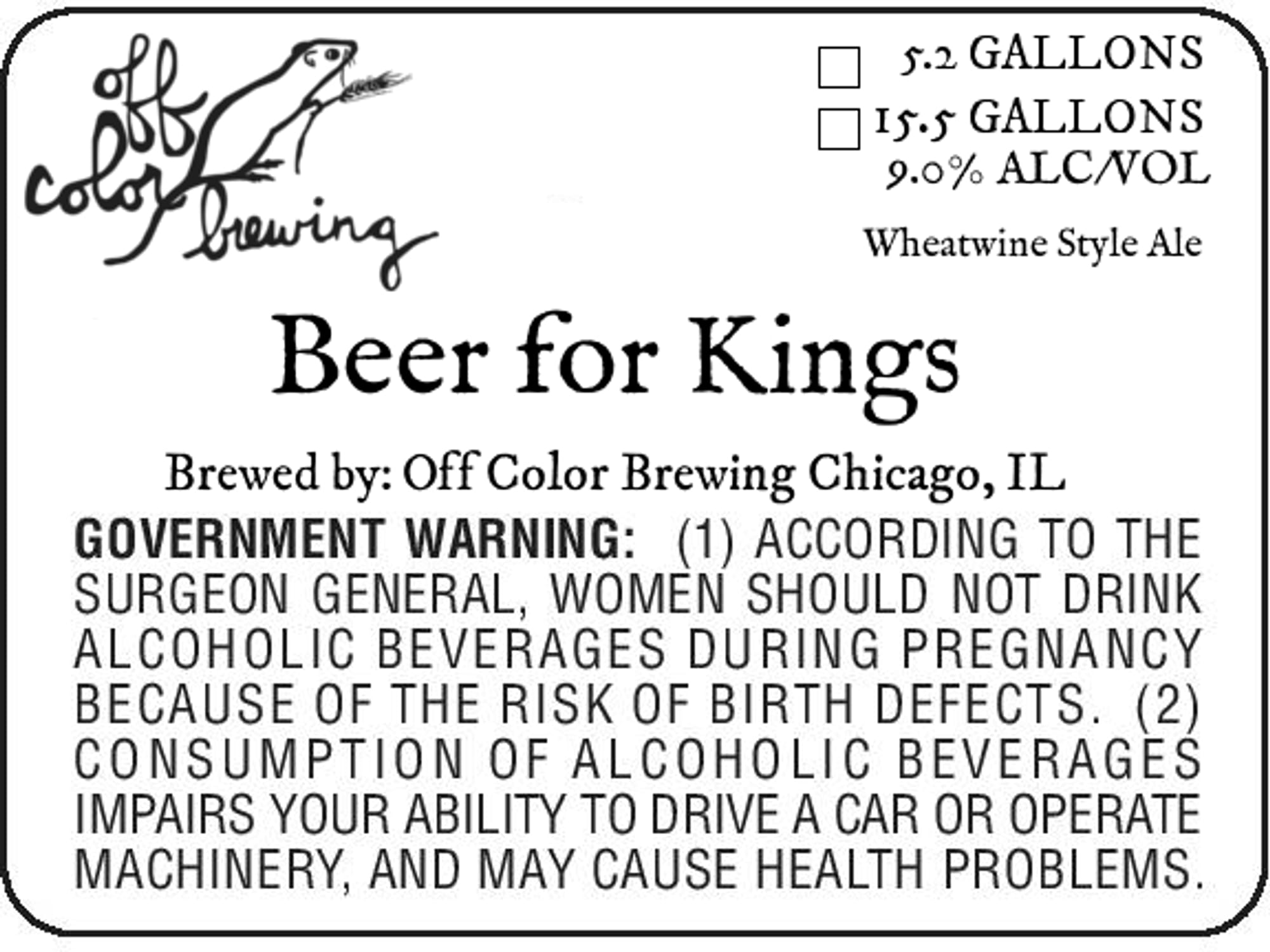 Beer for Kings by Off Color Brewing - beer label