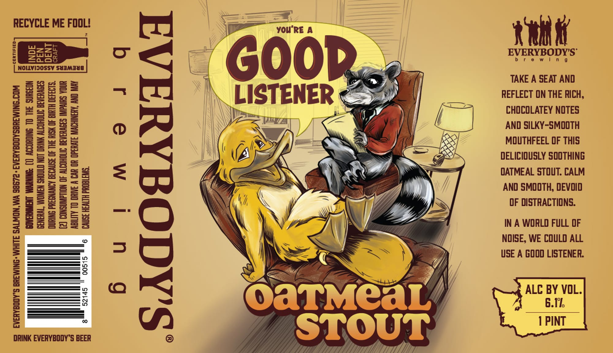 Oatmeal Stout by Everybody Brewing - beer label