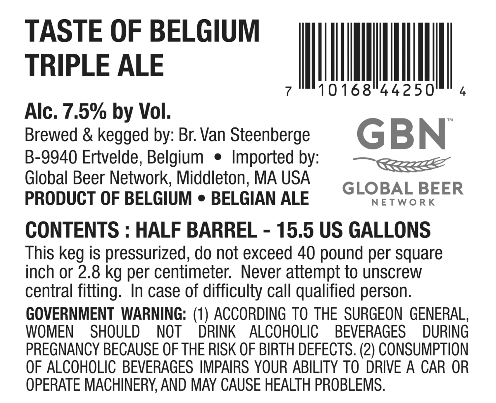 Triple Ale by Br. Van Steenberge - beer label
