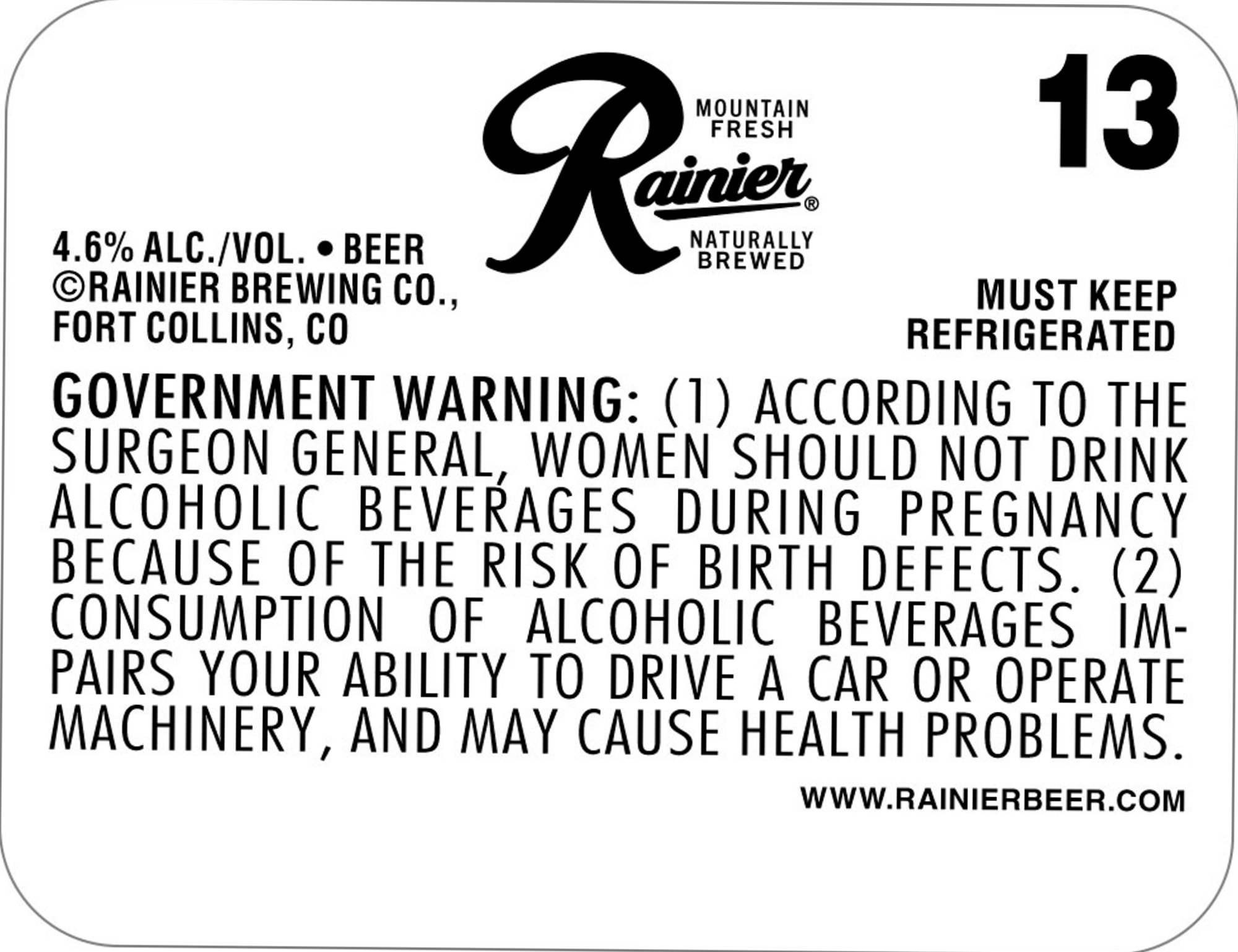 Beer by Rainier Brewing Co. - beer label
