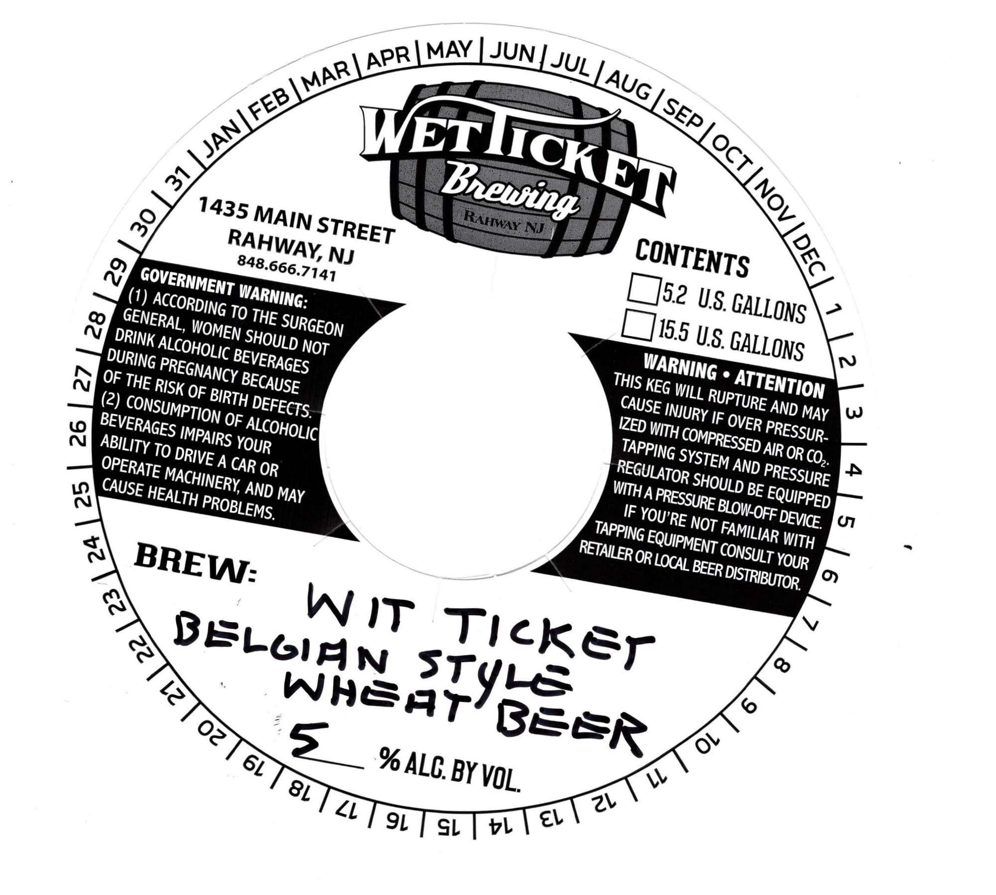 Belgian Style Witbier by Wet Ticket Brewing - beer label