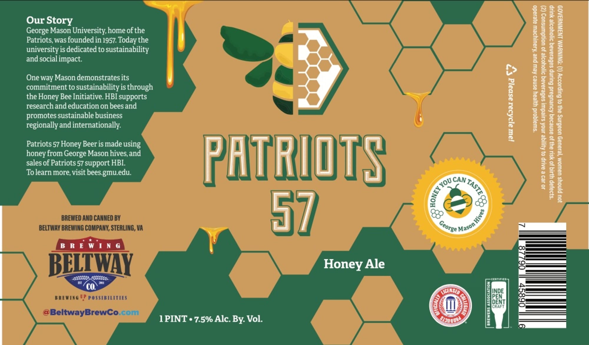 Patriots 57 Honey Ale by Beltway Brewing Company - beer label