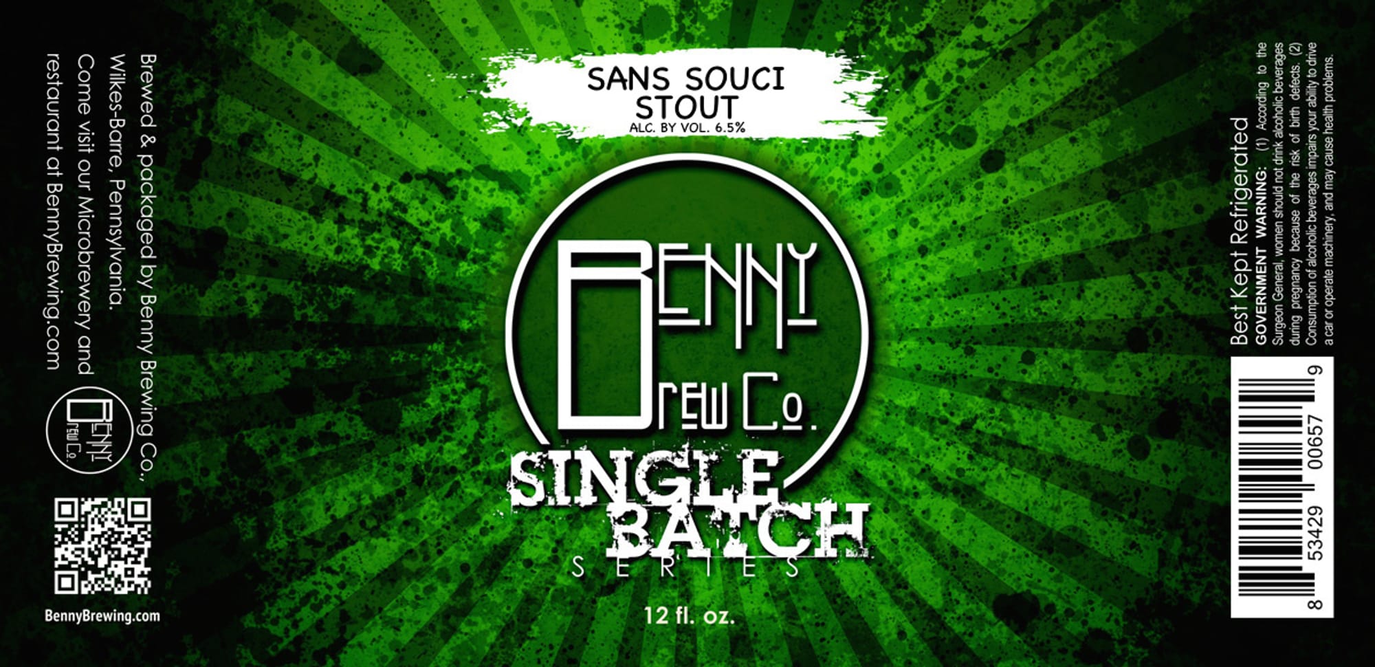 Sans Souci Stout by Benny Brewing Co. - beer label