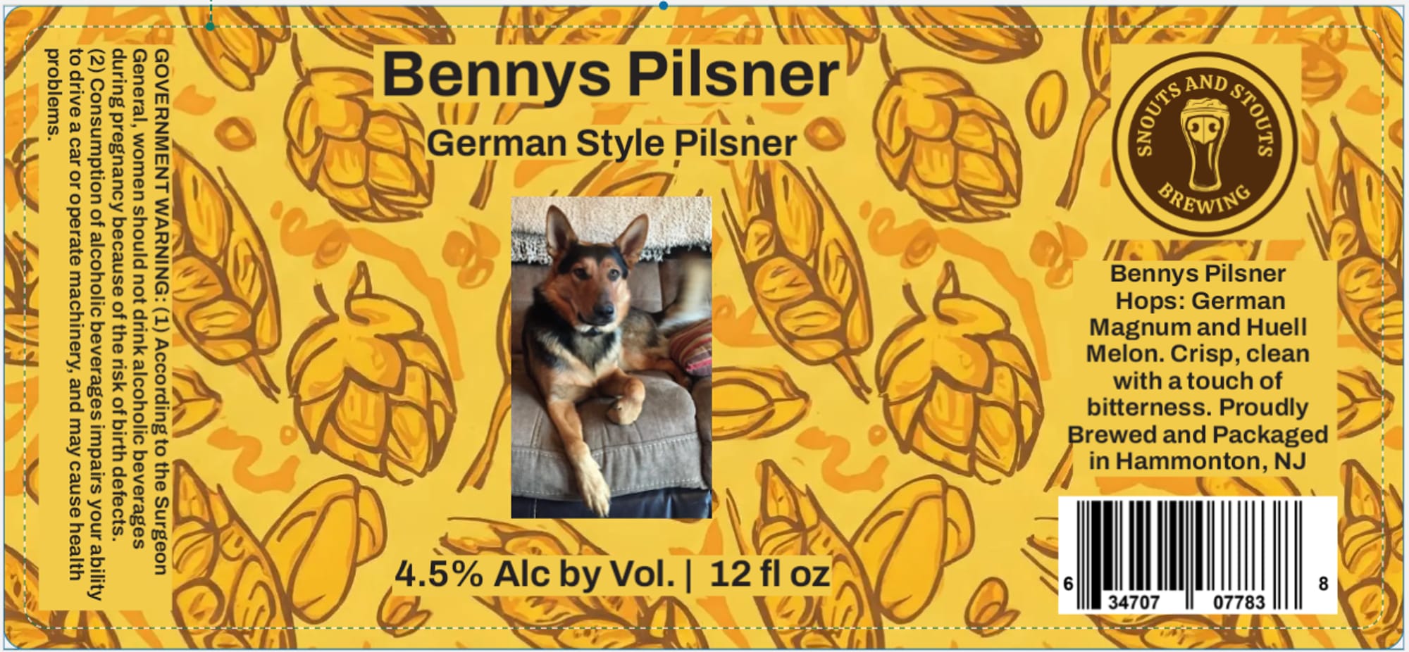 Bennys Pilsner by Snouts and Stouts Brewing - beer label
