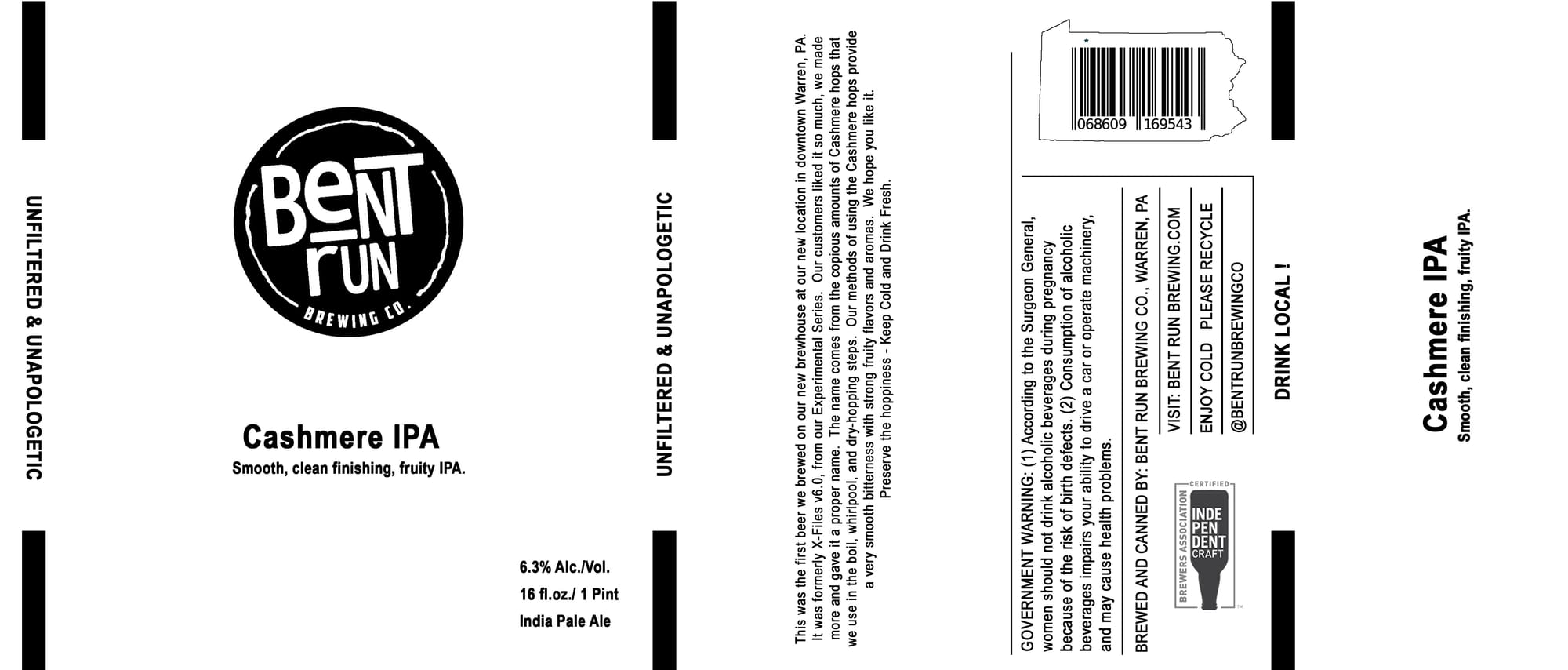 Cashmere IPA by Bent Run Brewing - beer label
