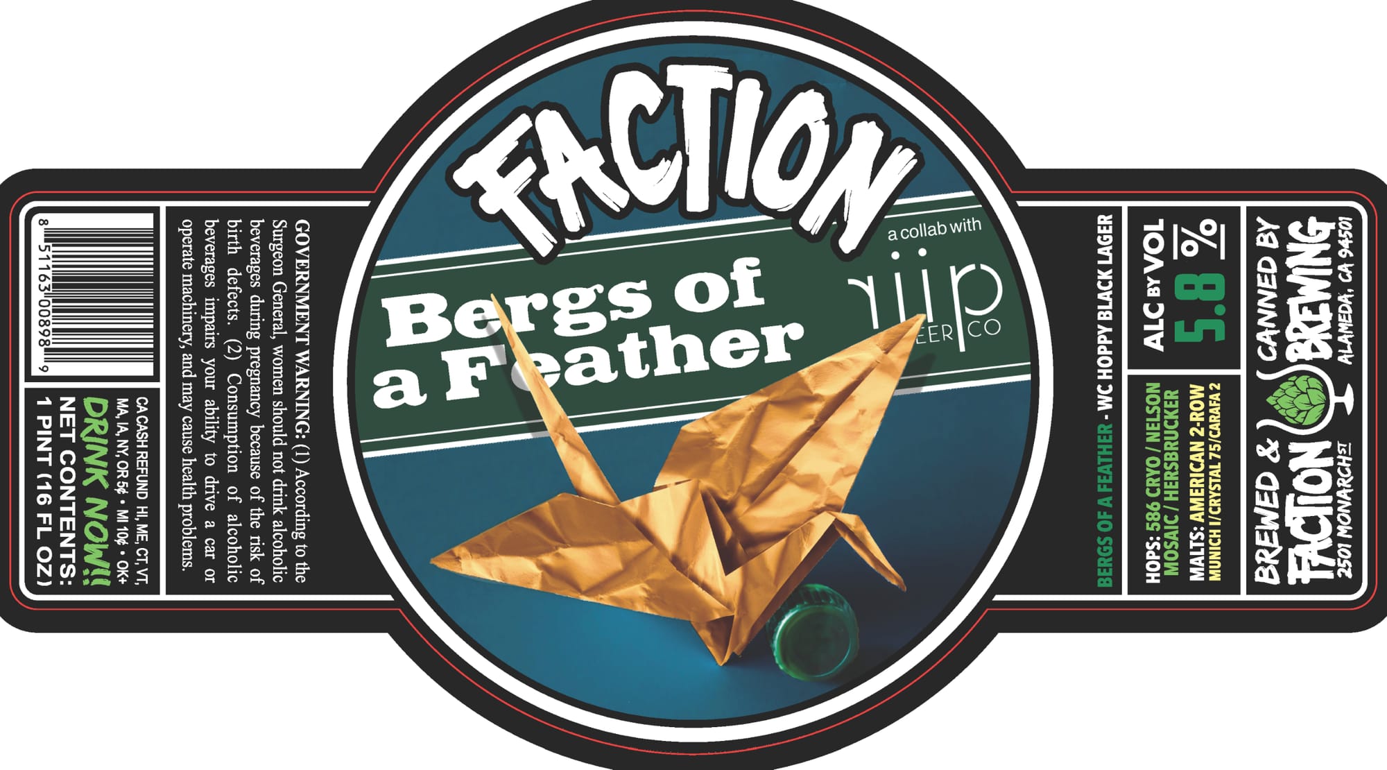 Bergs of a Feather by Faction Brewing - beer label