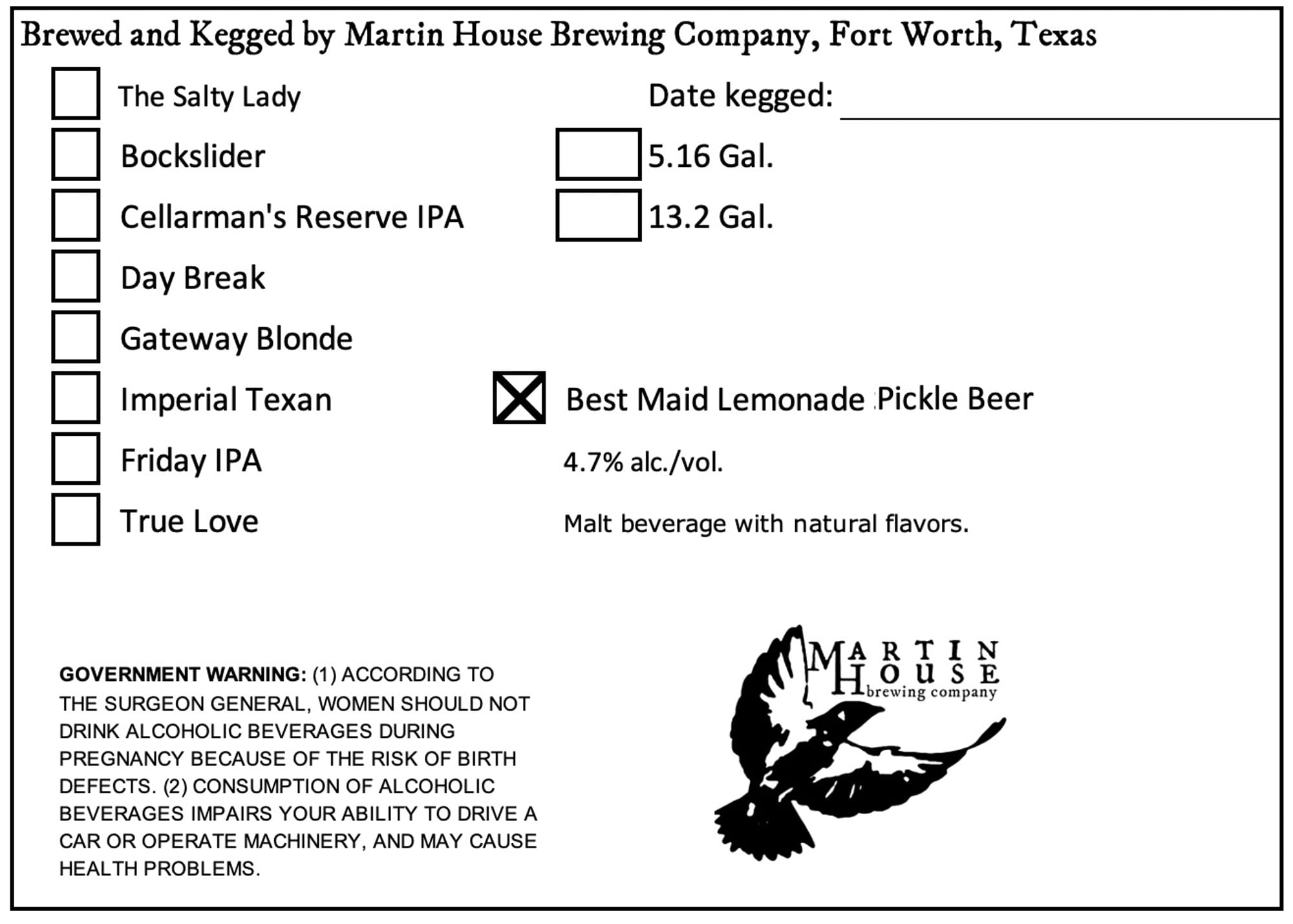 Best Maid Lemonade Pickle Beer by Martin House Brewing Company - beer label