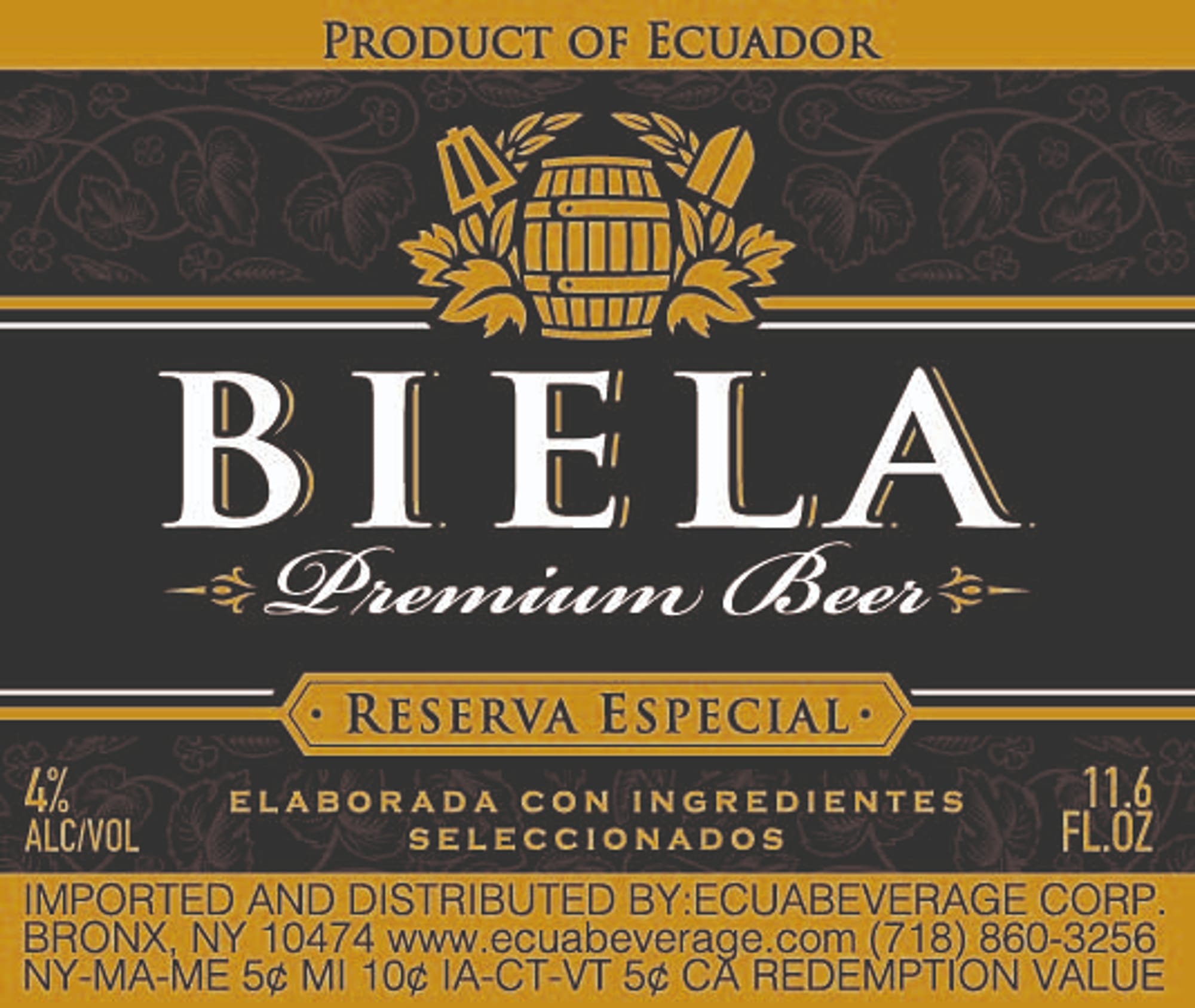 Biela Premium Beer by Cervecería Nacional - beer label