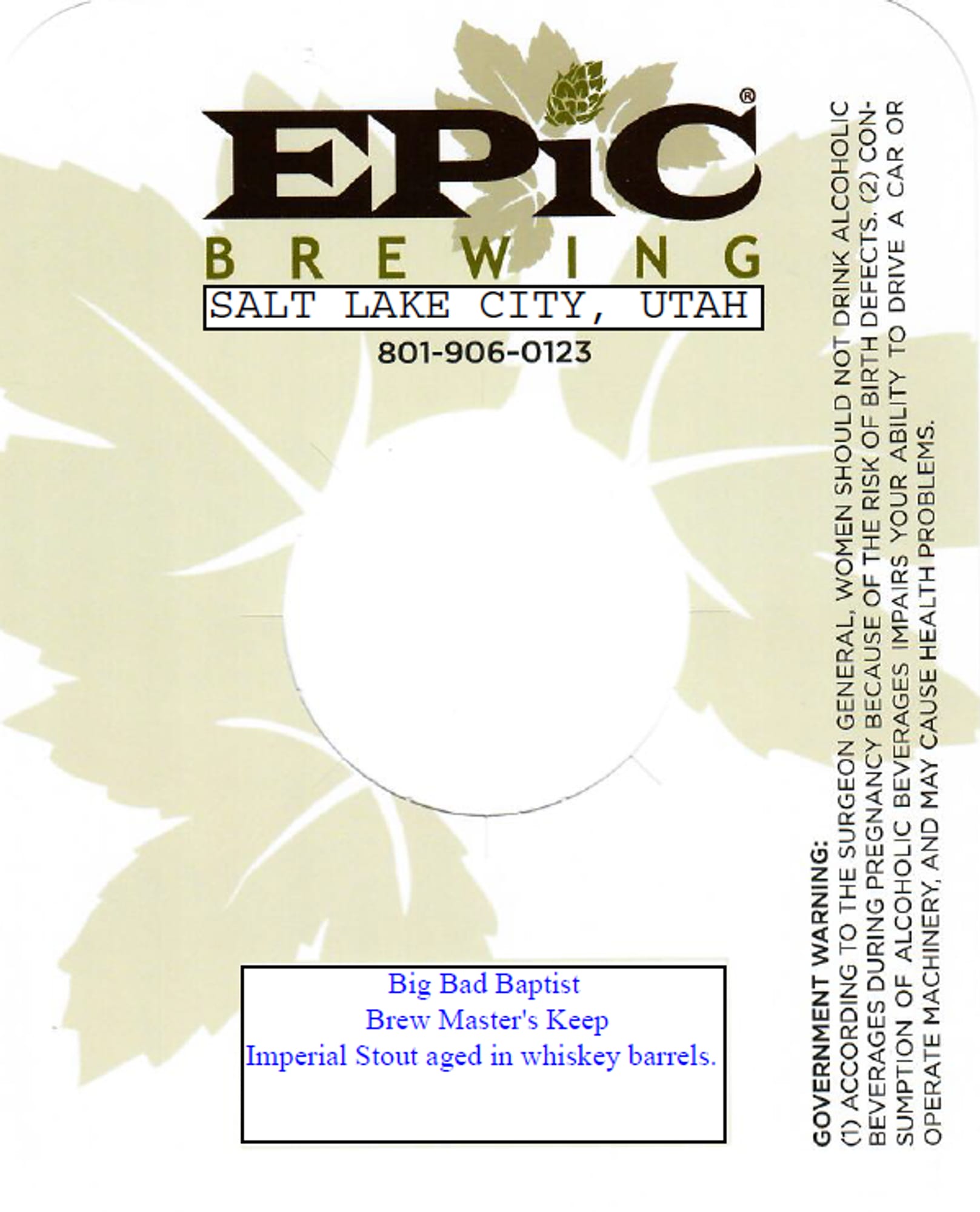 Big Bad Baptist by Epic Brewing - beer label