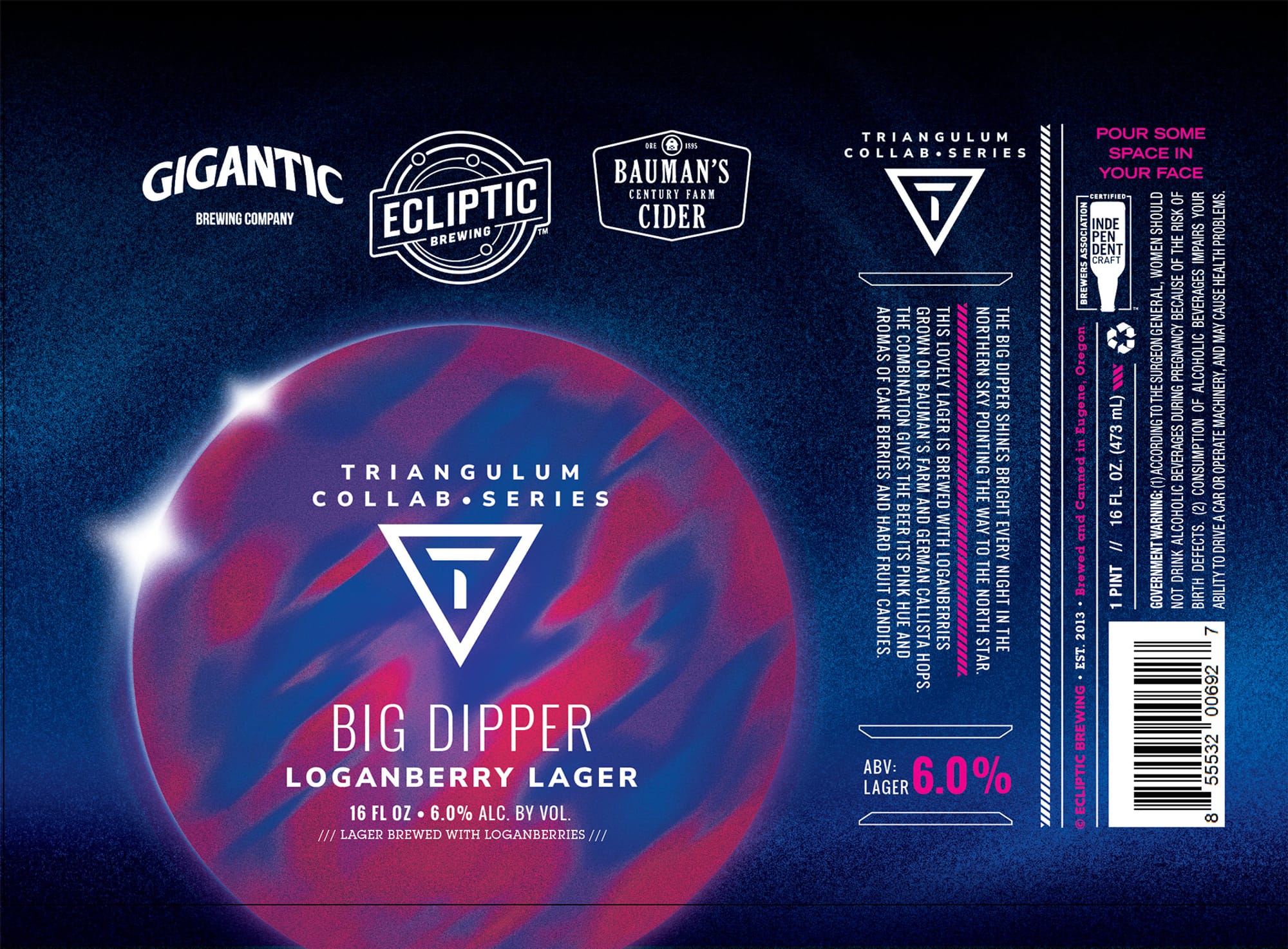 Big Dipper Loganberry Lager by Gigantic Brewing Company - beer label