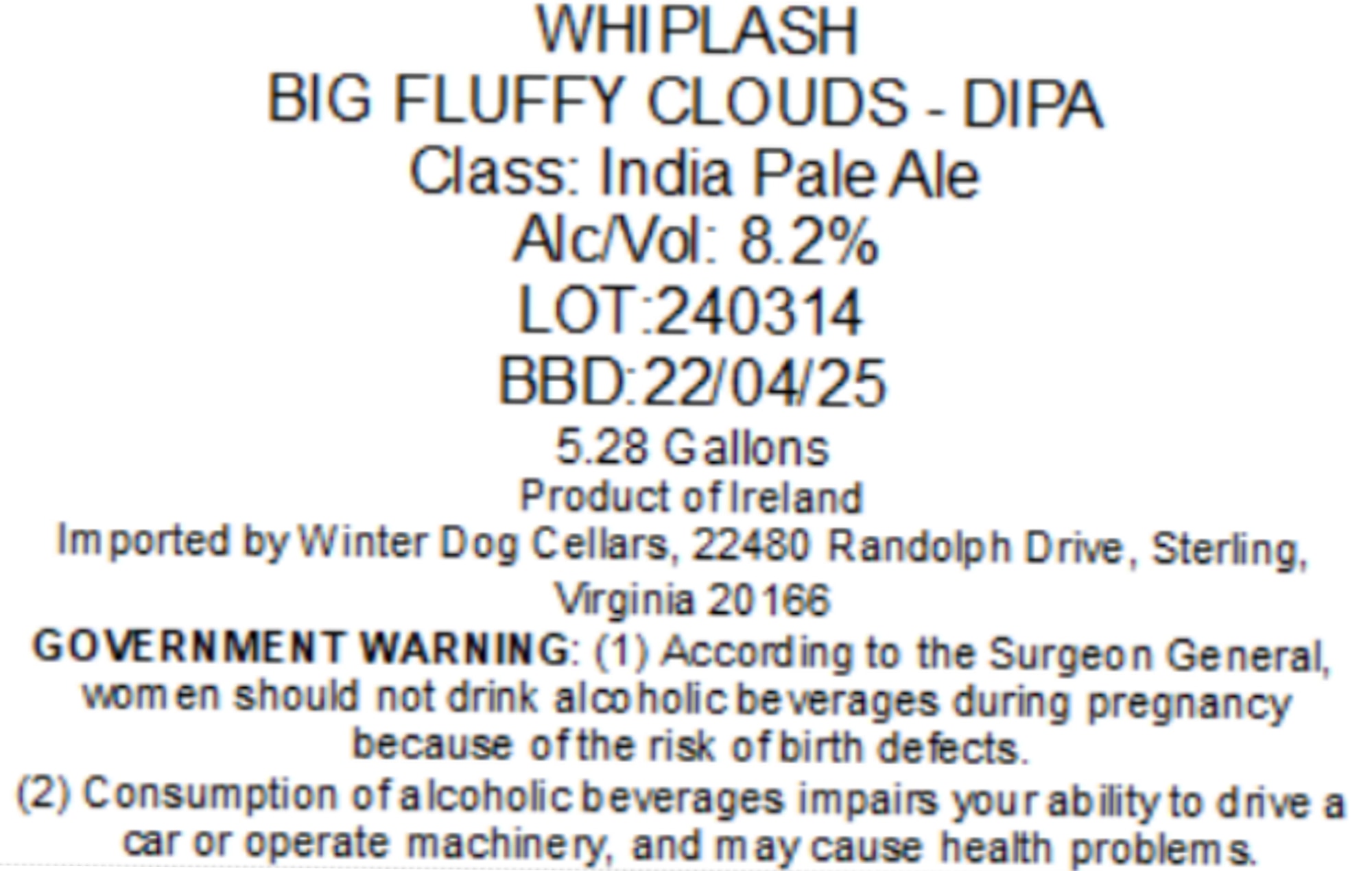 Big Fluffy Clouds - DIPA by Whiplash - beer label