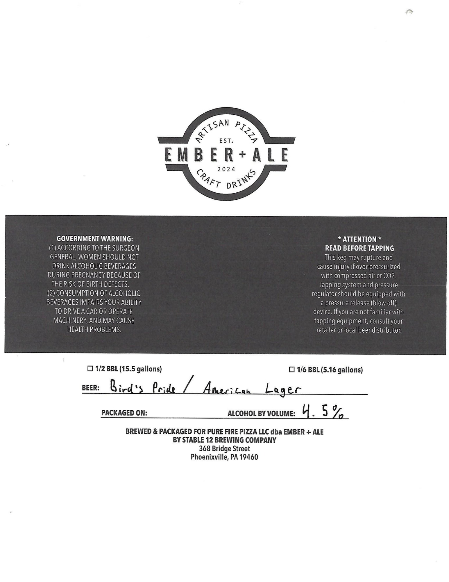 Bird's Pride by Ember + Ale - beer label
