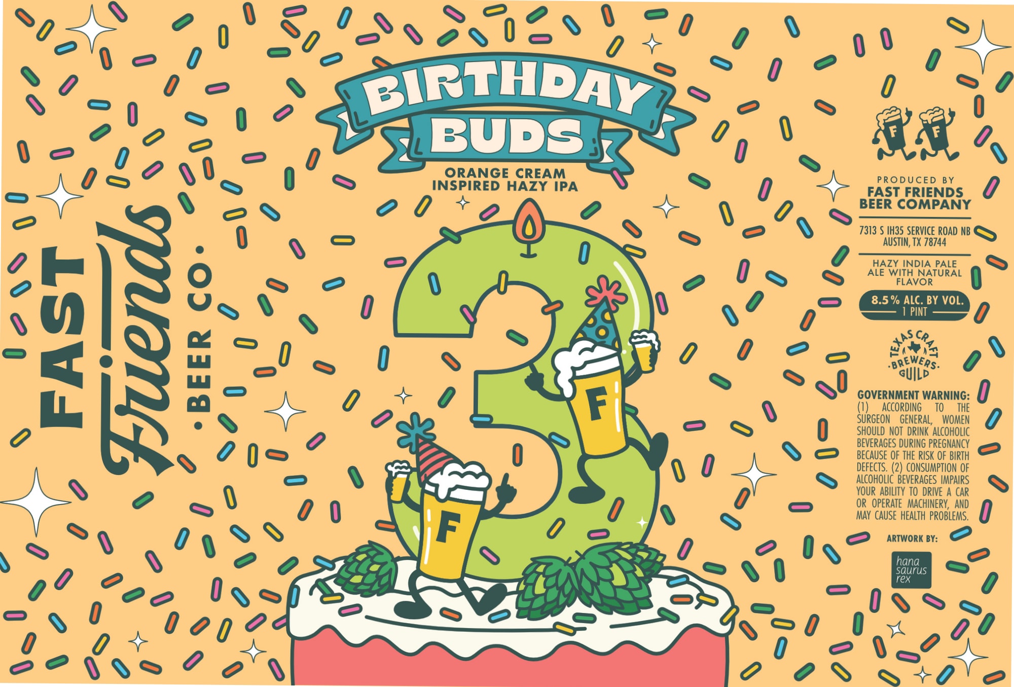 Birthday Buds by Fast Friends Beer Company - beer label