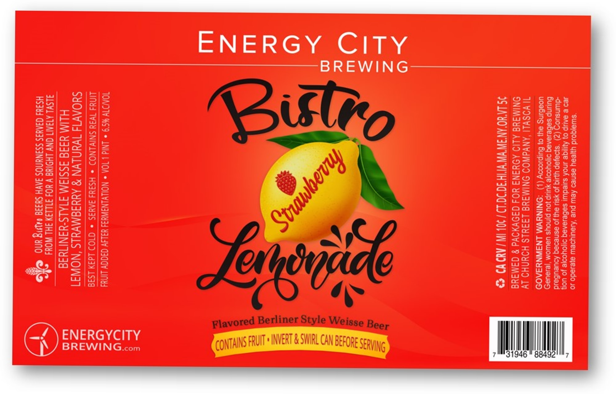 Bistro Strawberry Lemonade by Energy City Brewing - beer label