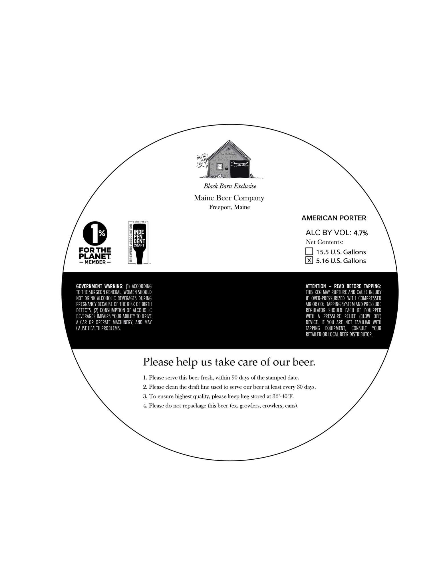 Black Barn Exclusive by Maine Beer Company - beer label