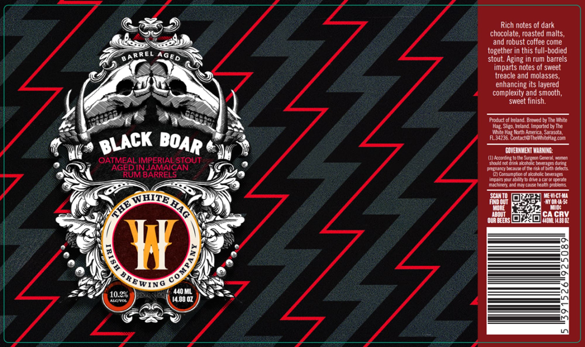 Black Boar Oatmeal Imperial Stout Aged in Rum Barrels by The White Hag Brewing Company - beer label