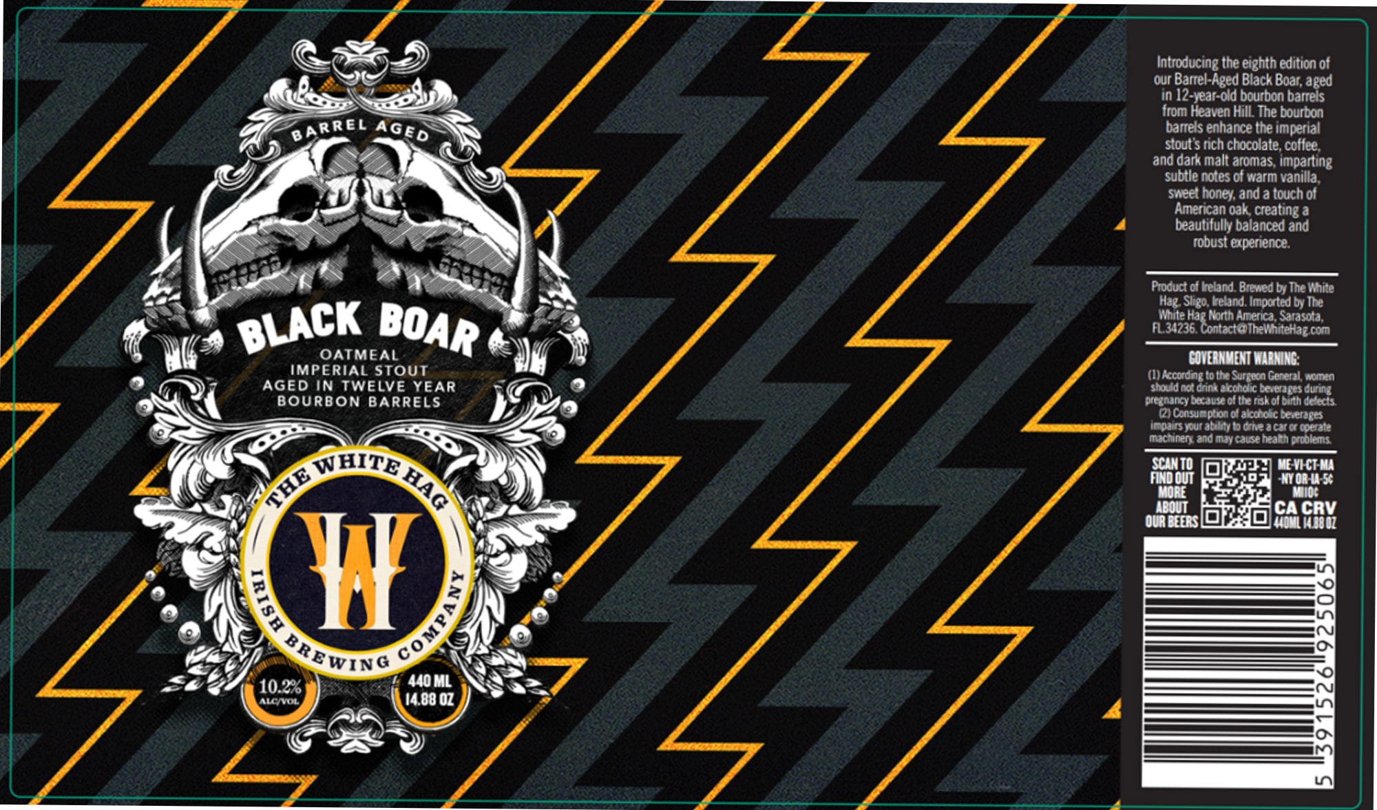 Black Boar Oatmeal Imperial Stout Aged in Twelve Year Bourbon Barrels by The White Hag Brewing Company - beer label
