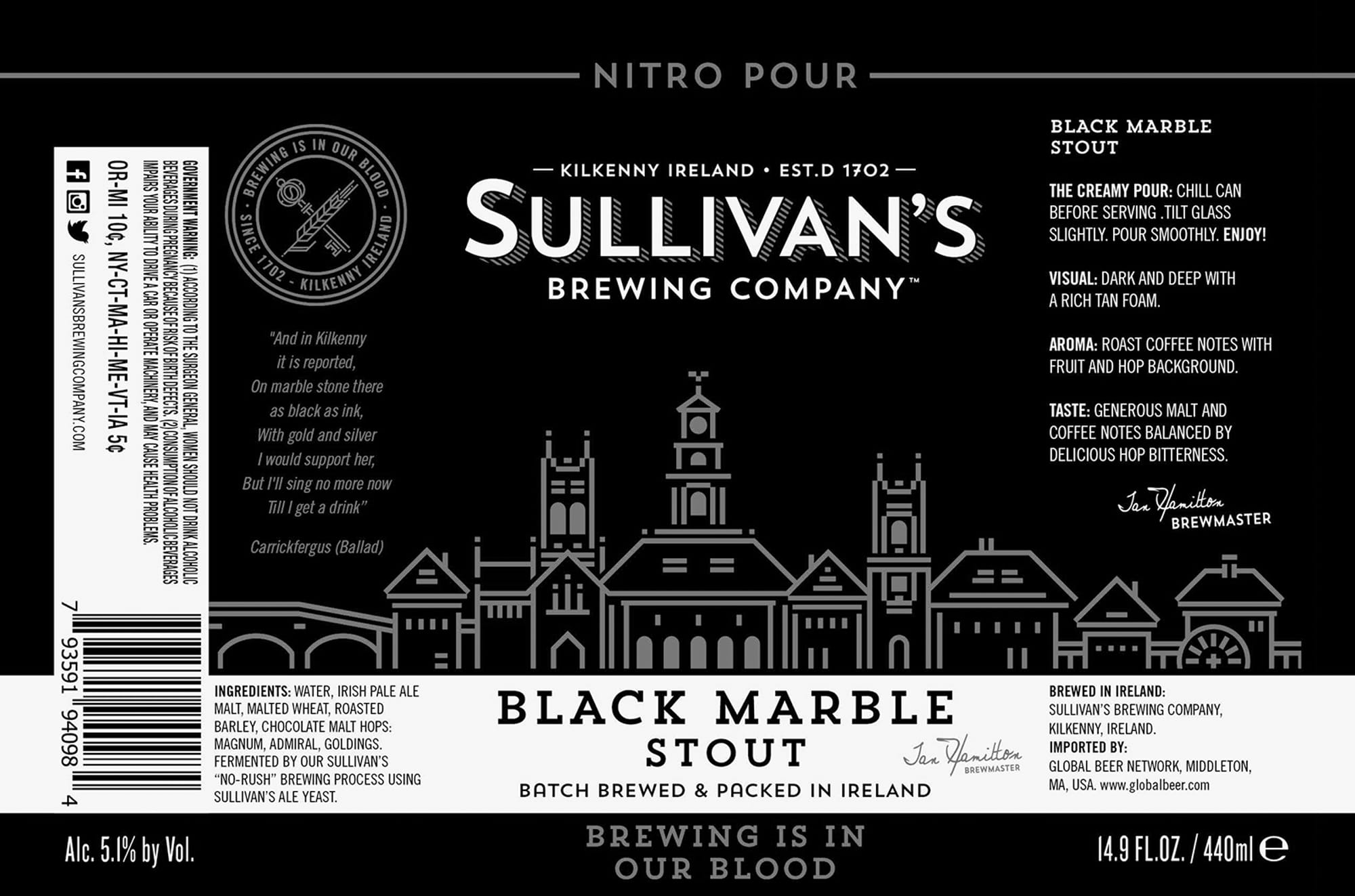 Black Marble Stout by Sullivan Brewing Company - beer label