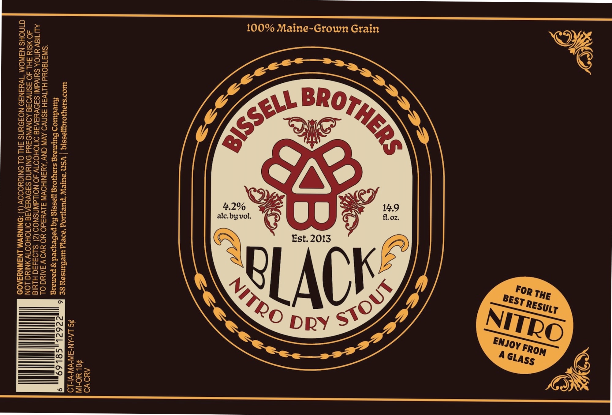 Black Nitro Dry Stout by Bissell Brothers Brewing Company - beer label