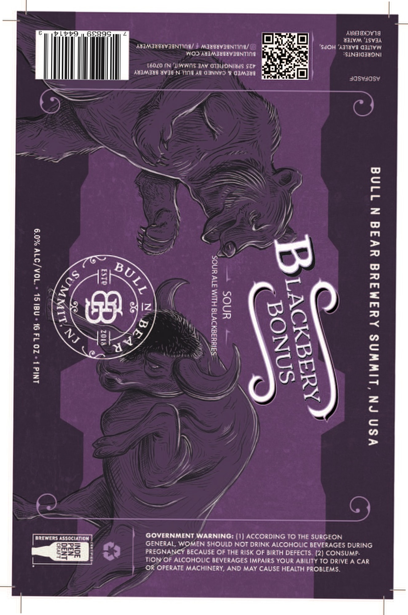 Blackberry Bonus by Bull N Bear Brewery - beer label