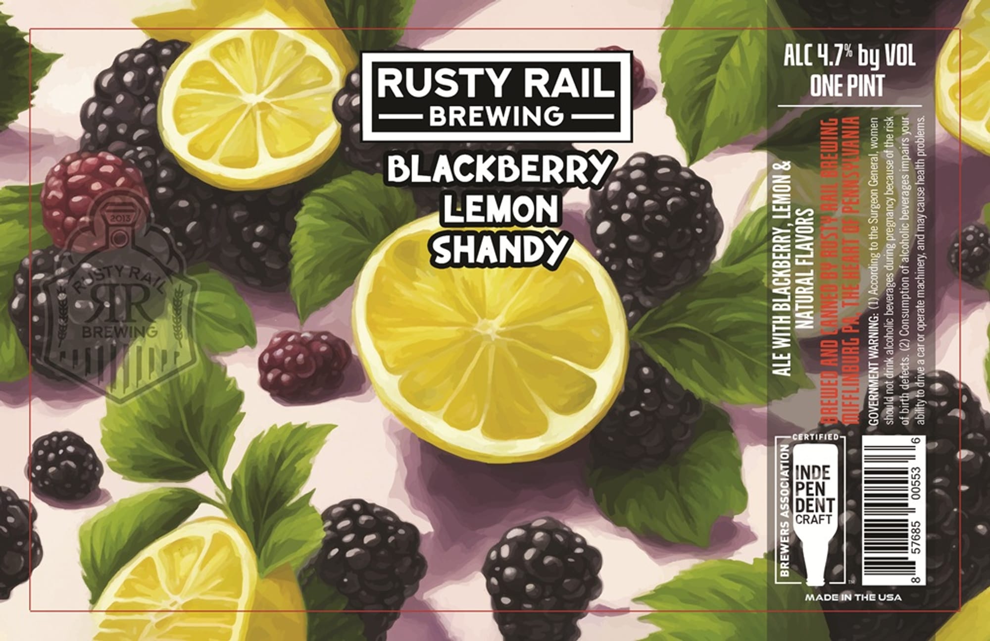 Blackberry Lemon Shandy by Rusty Rail Brewing - beer label