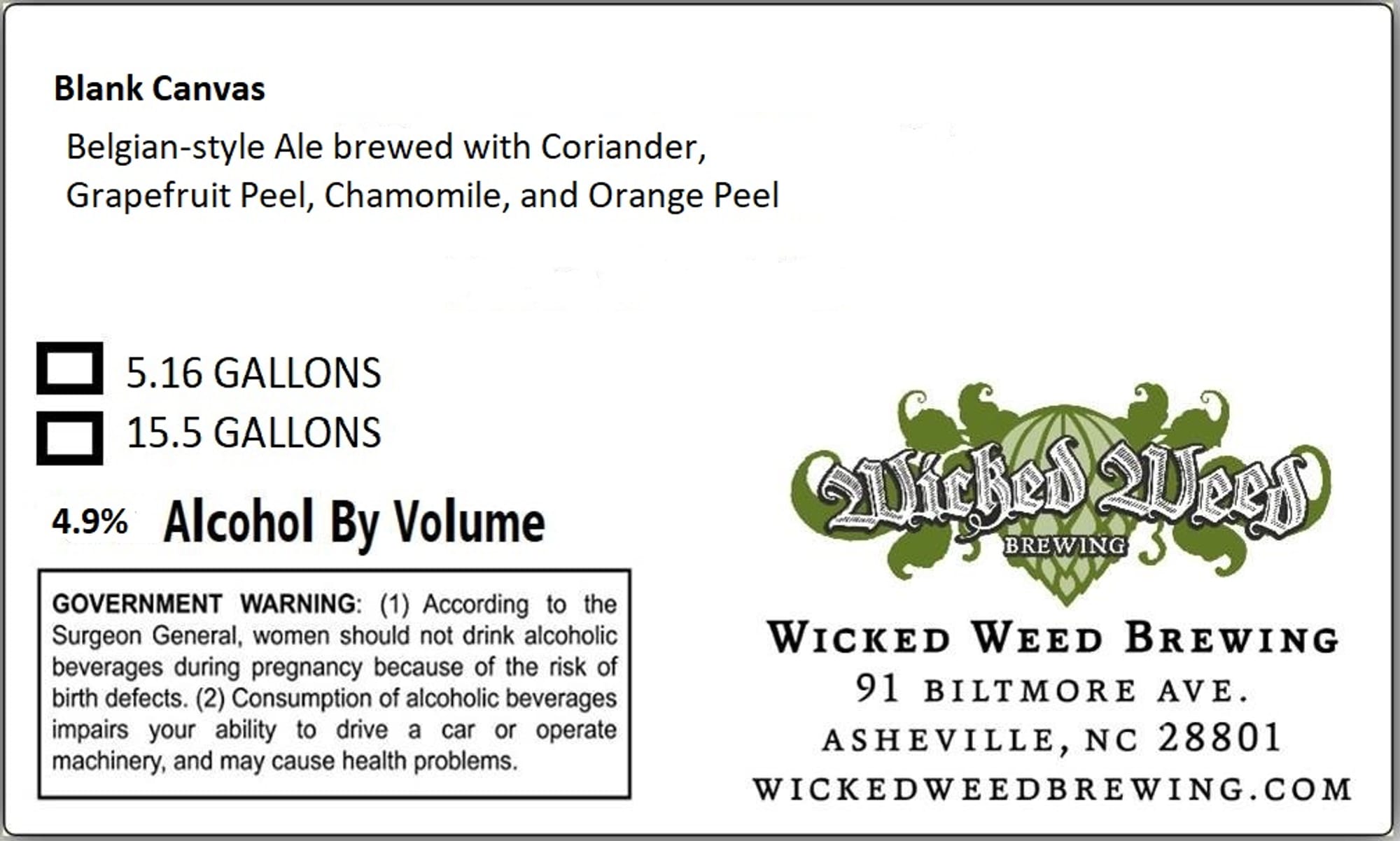Blank Canvas by Wicked Weed Brewing - beer label