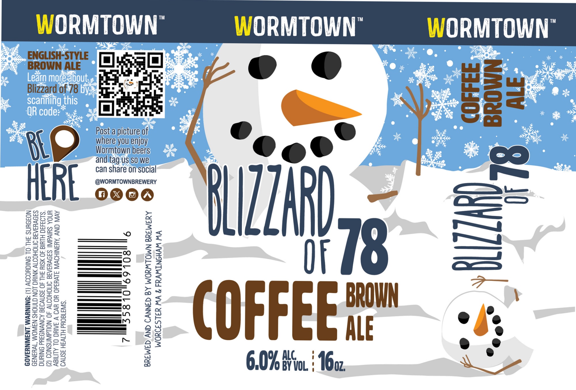 Blizzard of ‘78 Coffee Brown Ale by Wormtown Brewery - beer label