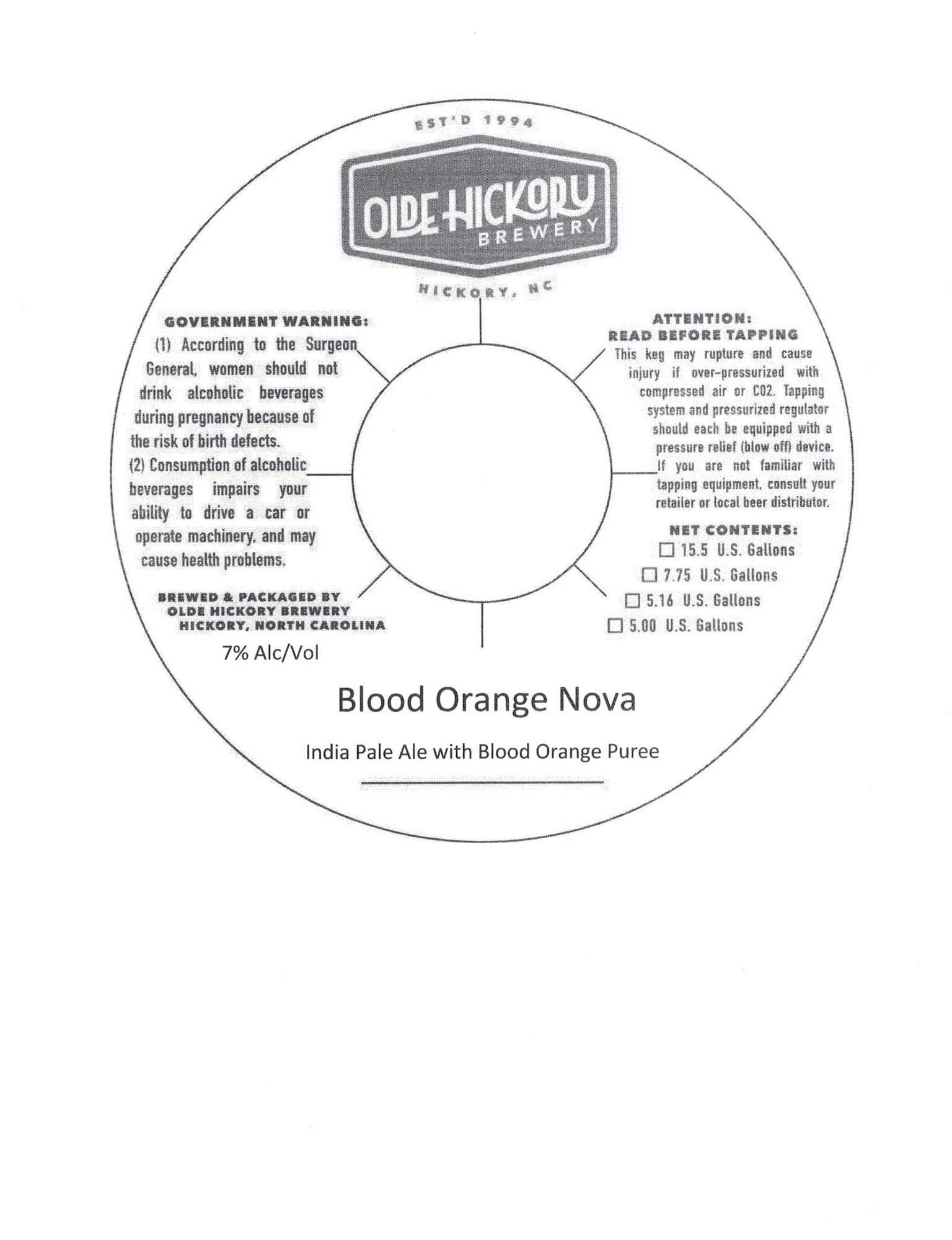 Blood Orange Nova by Olde Hickory Brewery - beer label
