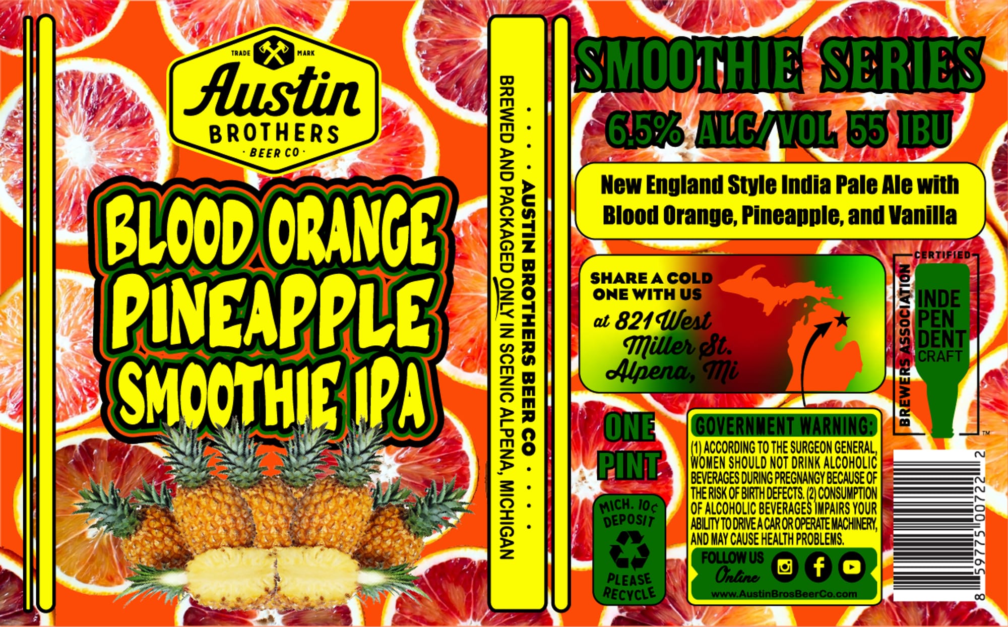 Blood Orange Pineapple Smoothie IPA by Austin Brothers Beer Co. - beer label