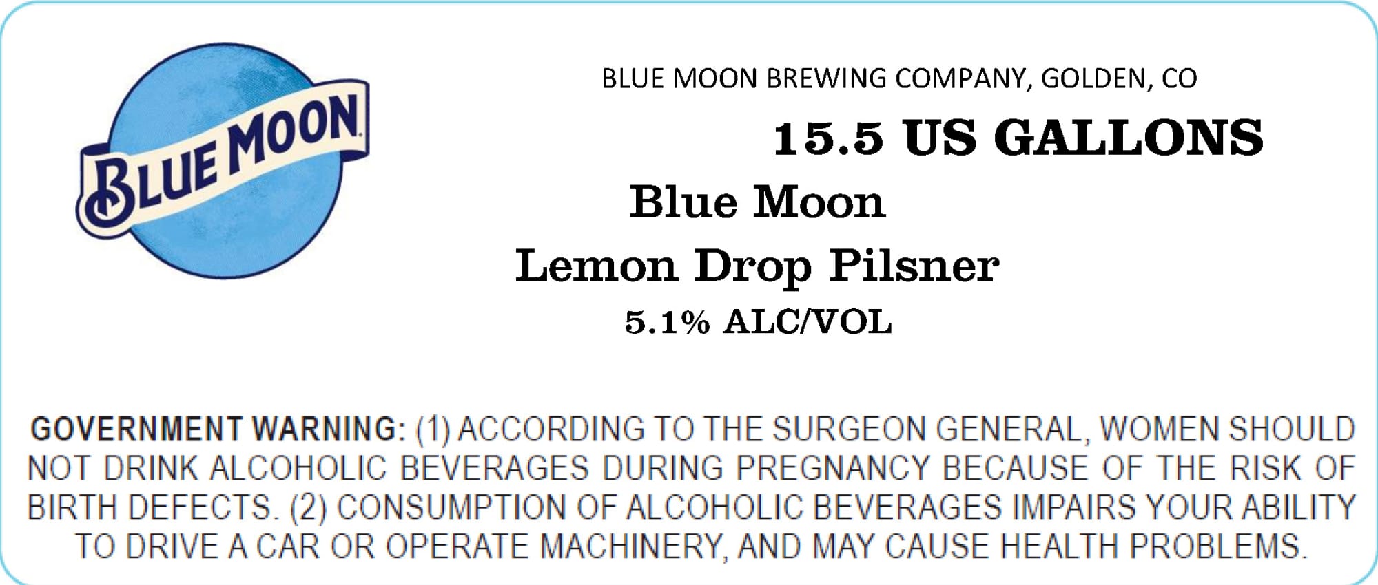 Lemon Drop Pilsner by Blue Moon Brewing Company - beer label