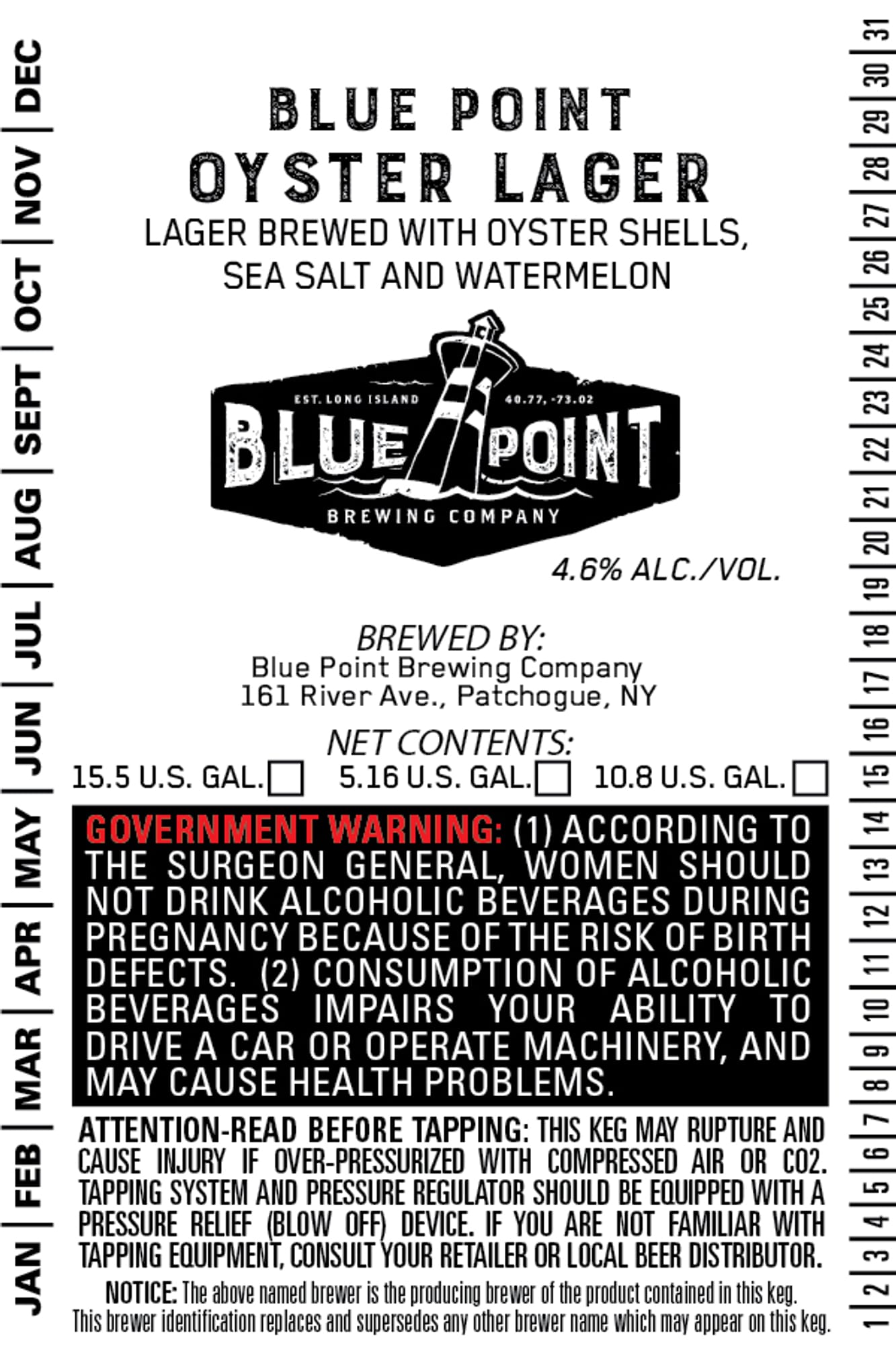 Oyster Lager by Blue Point Brewing Company - beer label